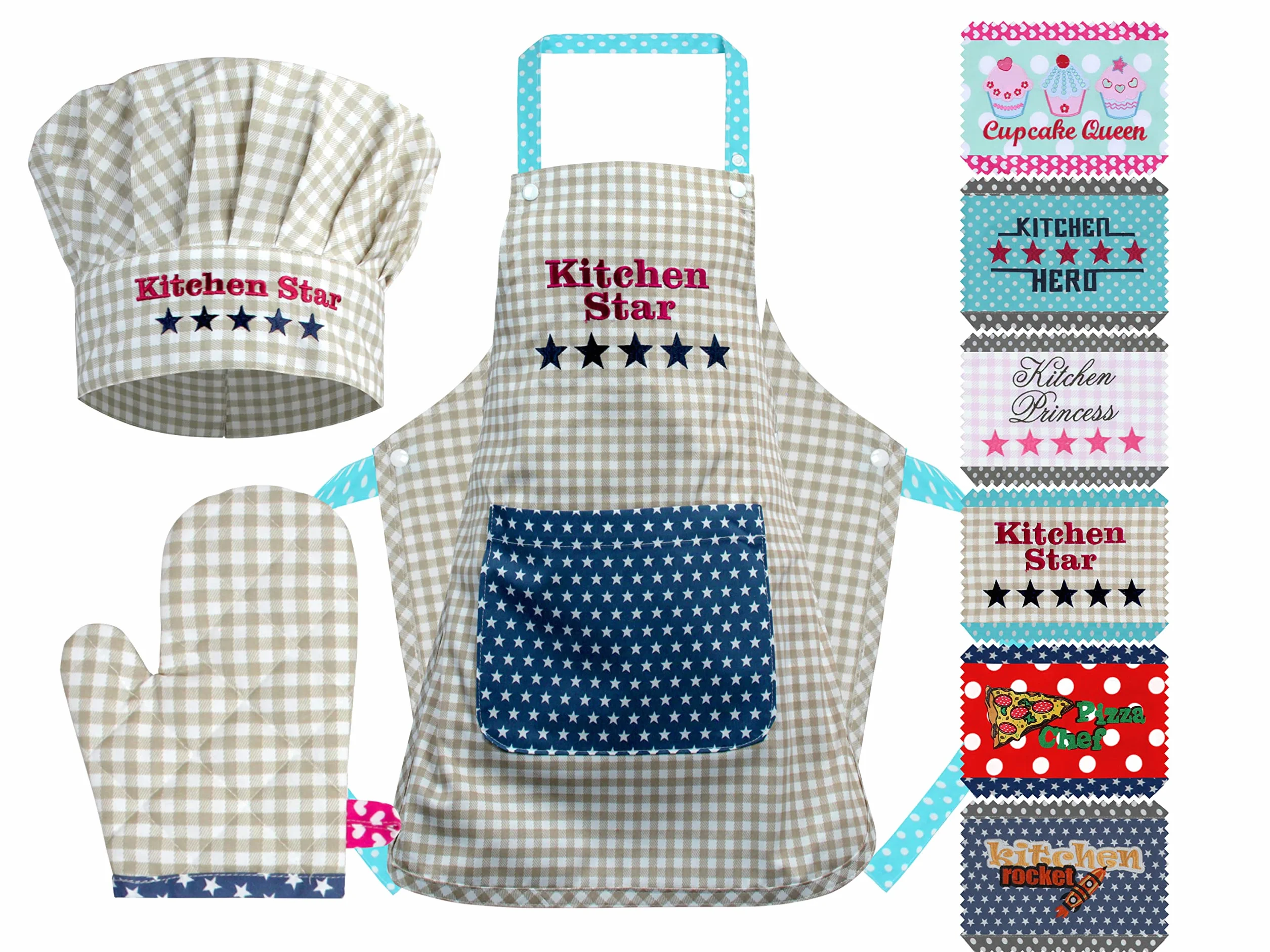 Kochmütze + Küchenschürze + Topfhandschuh für Kinder - 3teiliges Set 1428.2002,