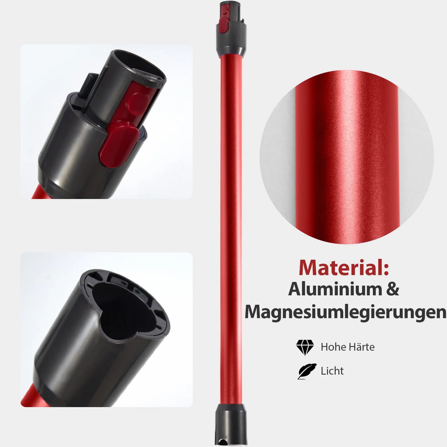 Dyson teleskopowa rura kompatybilna z V7, V8, V10, V11, V15, sztywna rura do V11, szybkie zapięcie, ssak z dwiema szczotkami 2 w 1, czerwona
