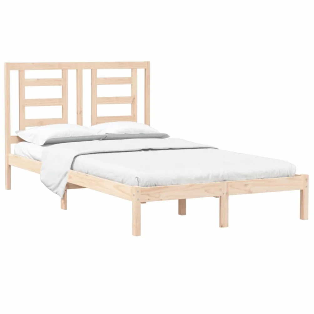 lite drewno sosnowe nowoczesny wystrój sypialni podwójna Brąz 120x190 cm | Rama łóżka lite drewno 120x190 cm podwójna z zagłówkiem do sypialni