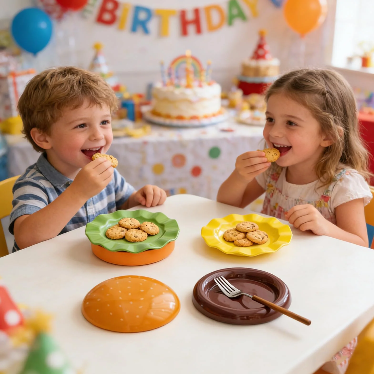 Generisch Zestaw talerzy do burgerów – naczynia ceramiczne nadają się do kuchenki mikrofalowej, zestaw talerzy w kształcie hamburgera, do domu, restauracji, na kemping, piknik, imprezę, święta
