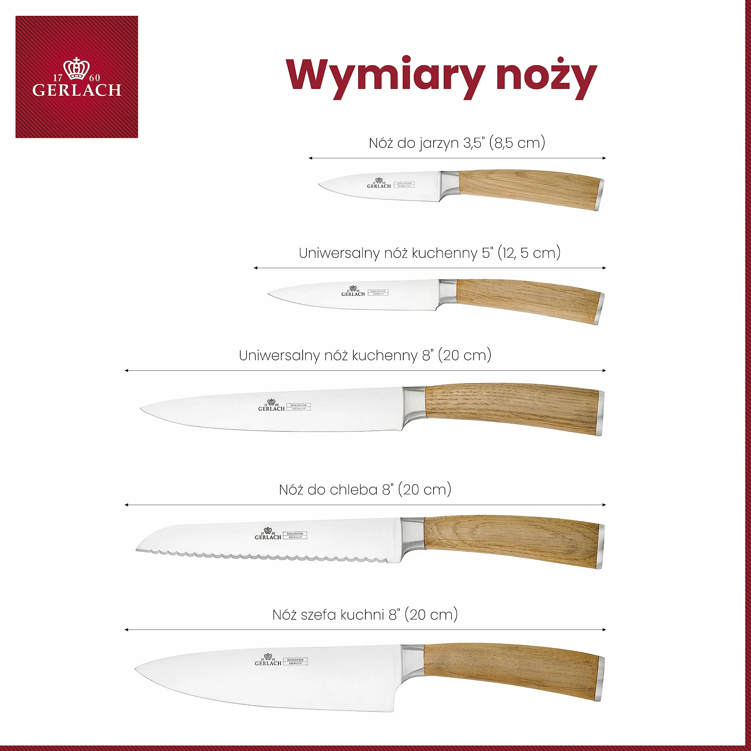 Gerlach Natur Zestaw Noży W Bloku Do Kuchni 5 Rodzajów Ostrza Stal Nierdzewna Drewno Dębowe Nóż Kuchenny Szefa Do Chleba Jarzyn