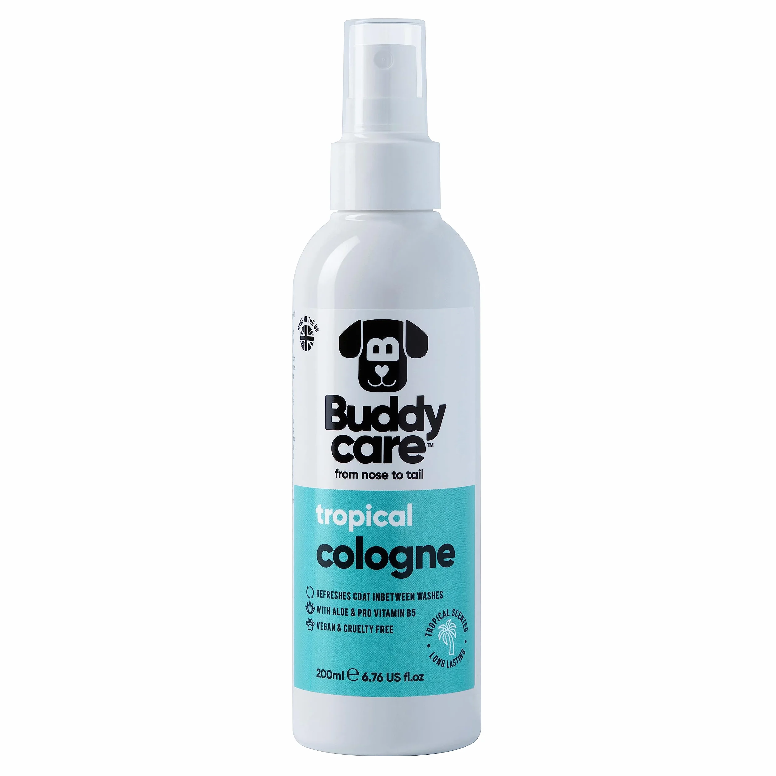 Buddycare Pies Coloński – Tropical – odświeżające i pachnące tropikalne perfumy dla psów – odświeżone pomiędzy myciem psa (200 ml, 1 sztuka)