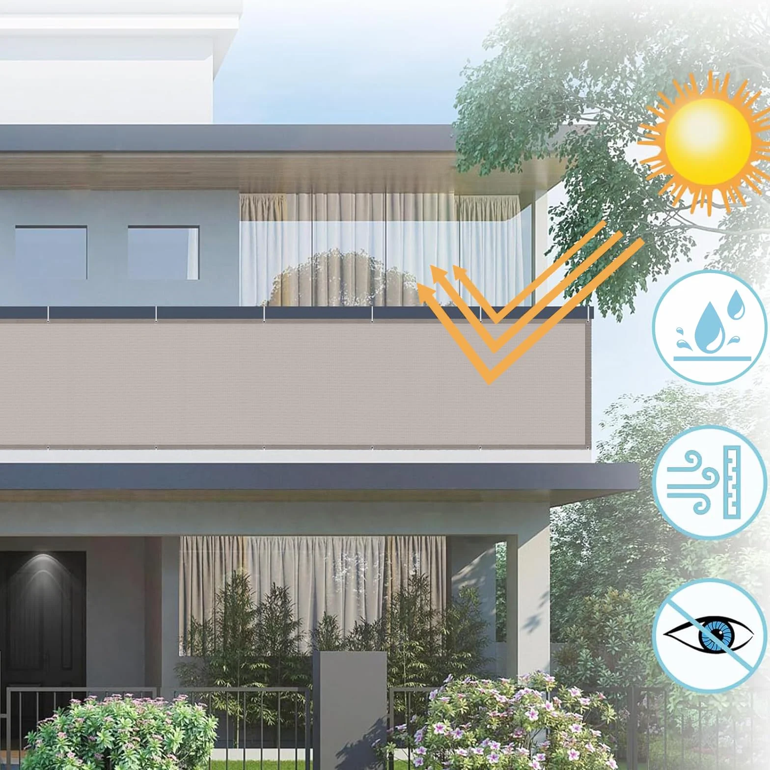 AXT SHADE Osłona Balkonowa 90x400cm Ochrona przed Wiatrem Nieprzejrzysta osłona Balkonu PES 170g/m² Ochrona przed Wiatrem i Promieniowaniem UV z oczkami i opaskami Kablowymi-Taupe