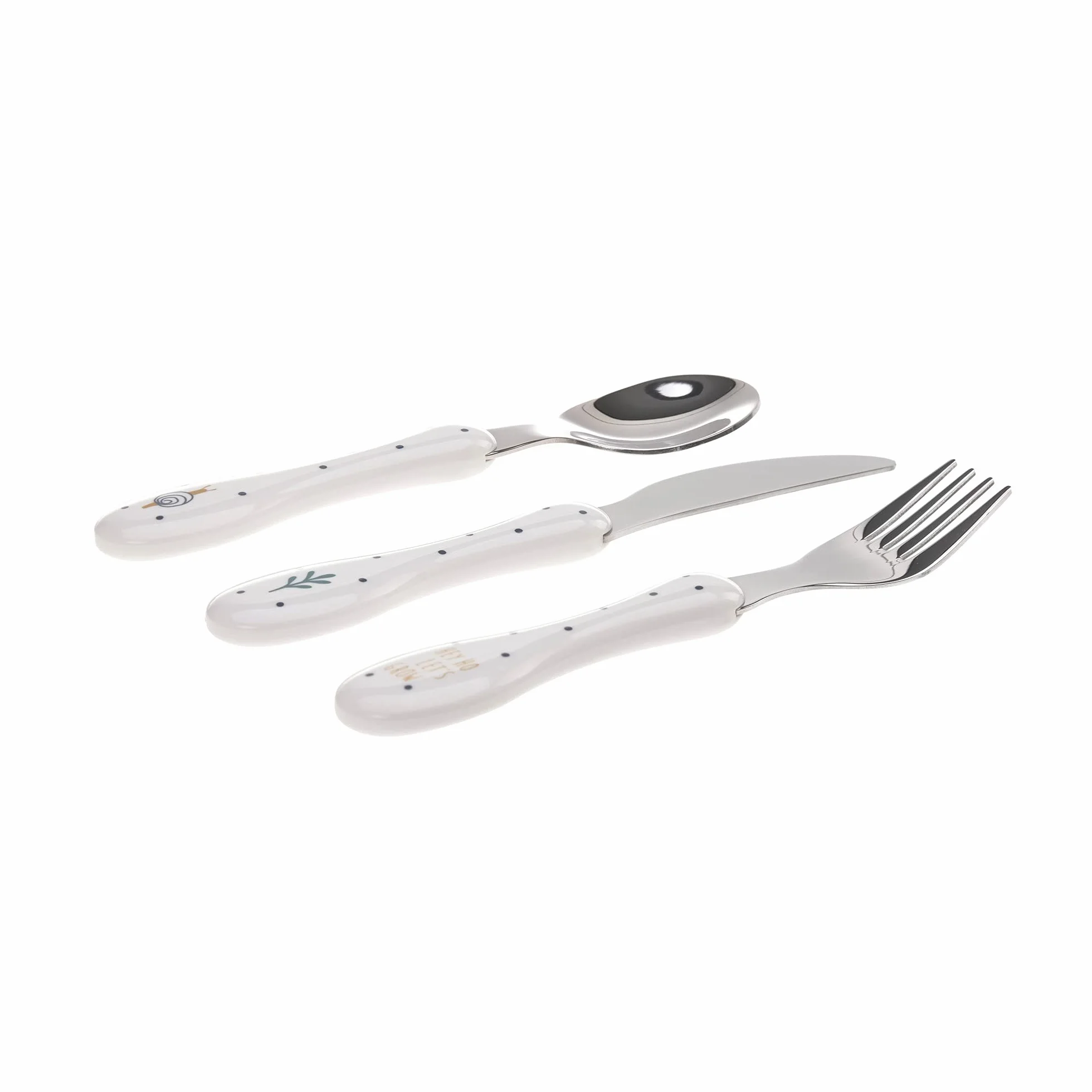 LÄSSIG Zestaw sztućców dla dzieci, 3-częściowy, łyżka, widelec, nóż, stal nierdzewna, uchwyt z tworzywa sztucznego, 3 szt. Garden Explorer