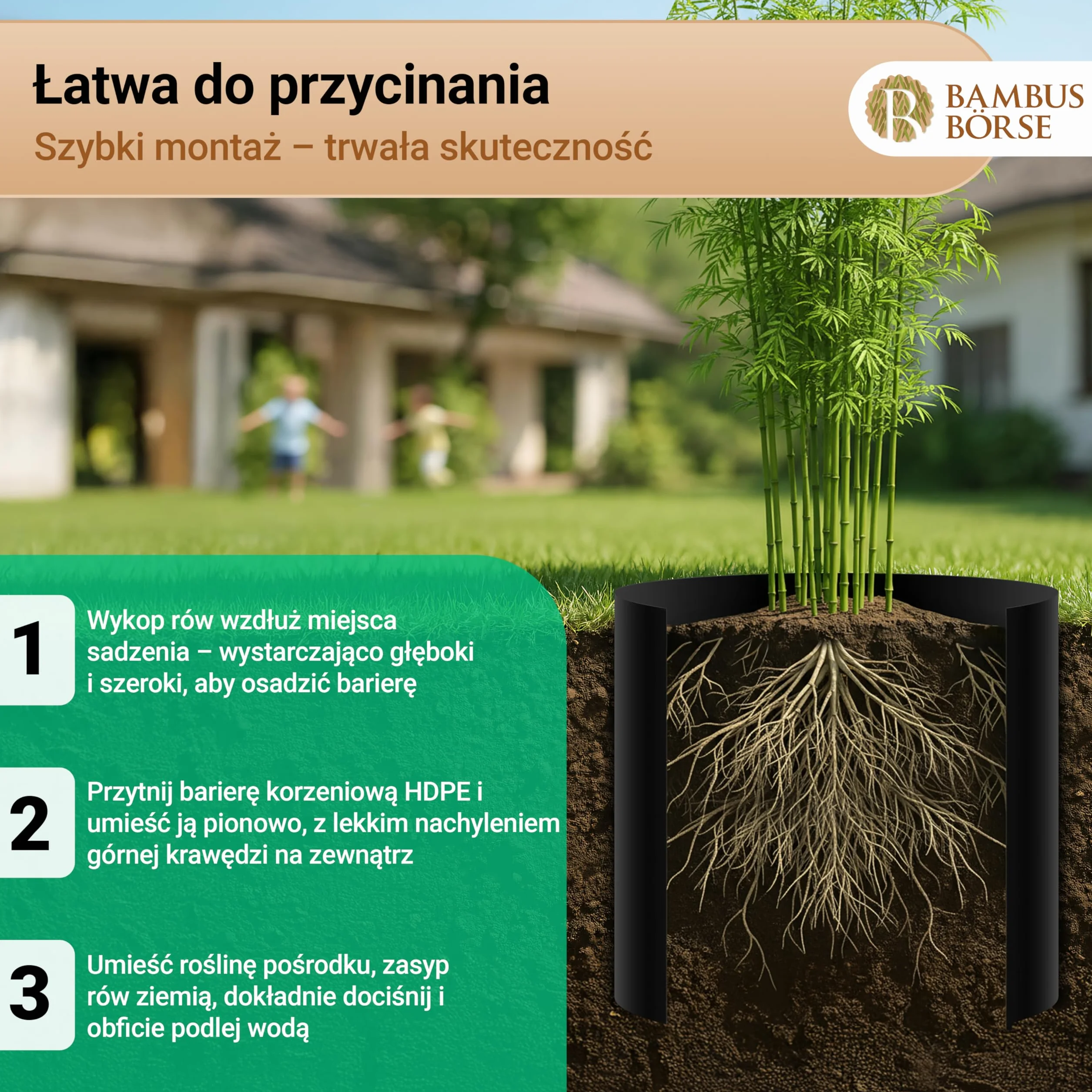 Ogranicznik korzeniowy Bariera kłącza grubość 2 mm, wysokość 70 cm, długość 7 metrów i szyna zamykająca