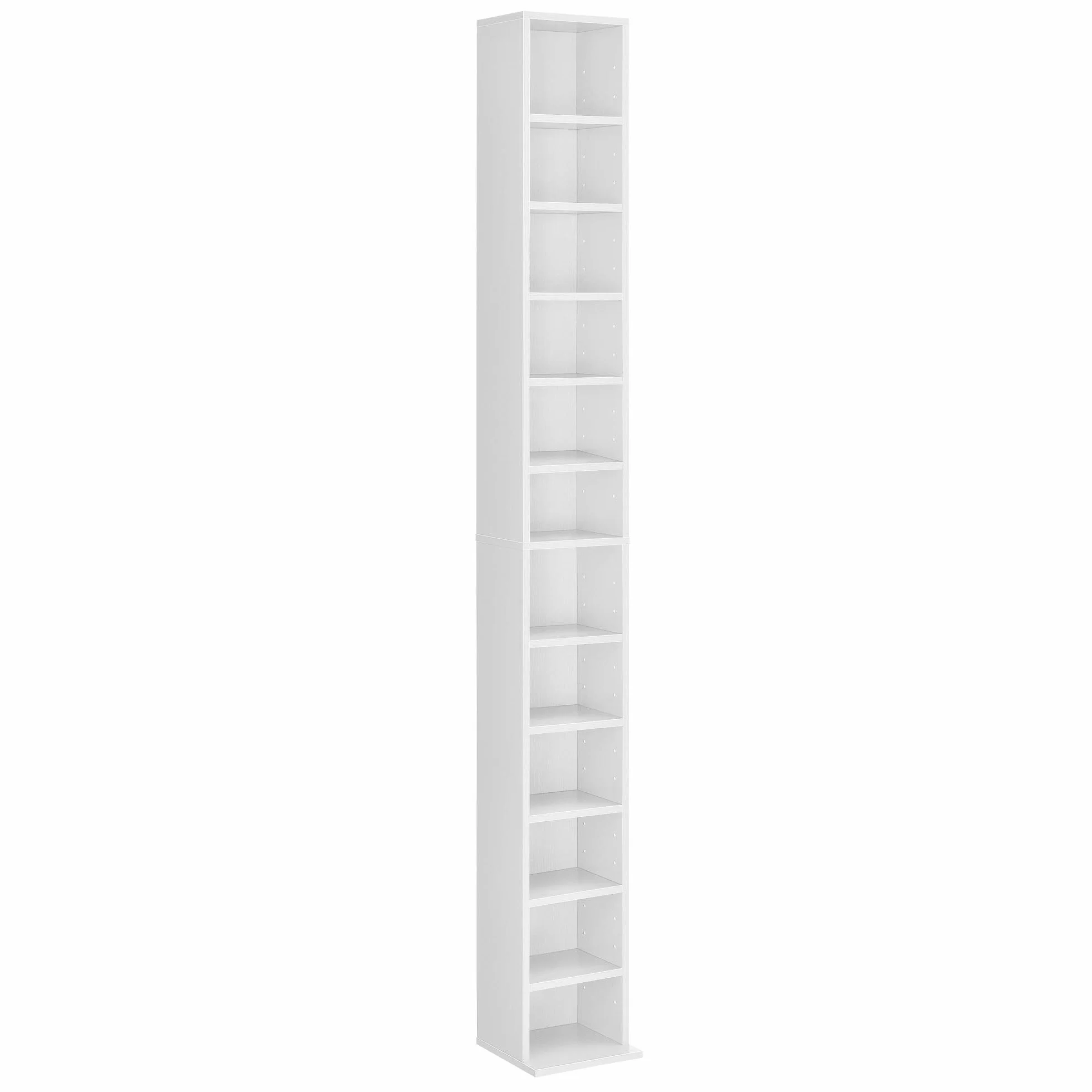 [en.casa] Regał na płyty CD Aventoft 175 x 20 x 20 cm, regał na książki, regał stojący, do przechowywania, 12 przegródek, biały
