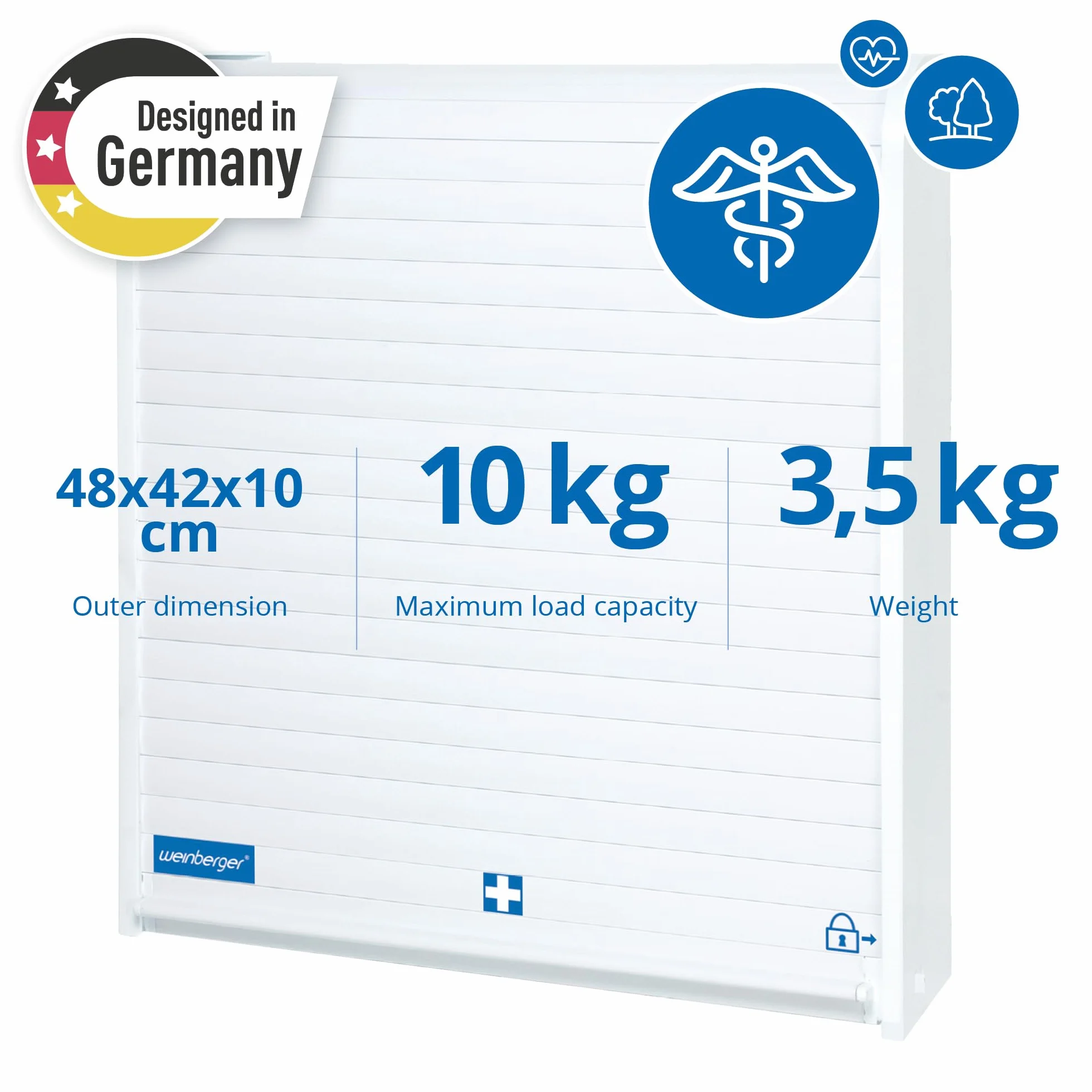 WEINBERGER Jalousie Medizinschrank mit Kindersicherung für Hausapotheke mit 14 Schubfächern, Kunststoff Weiss, Medikamentenschrank, Arzneischrank, 48 x 42 x 10 cm HxBxT, Modell: 06806