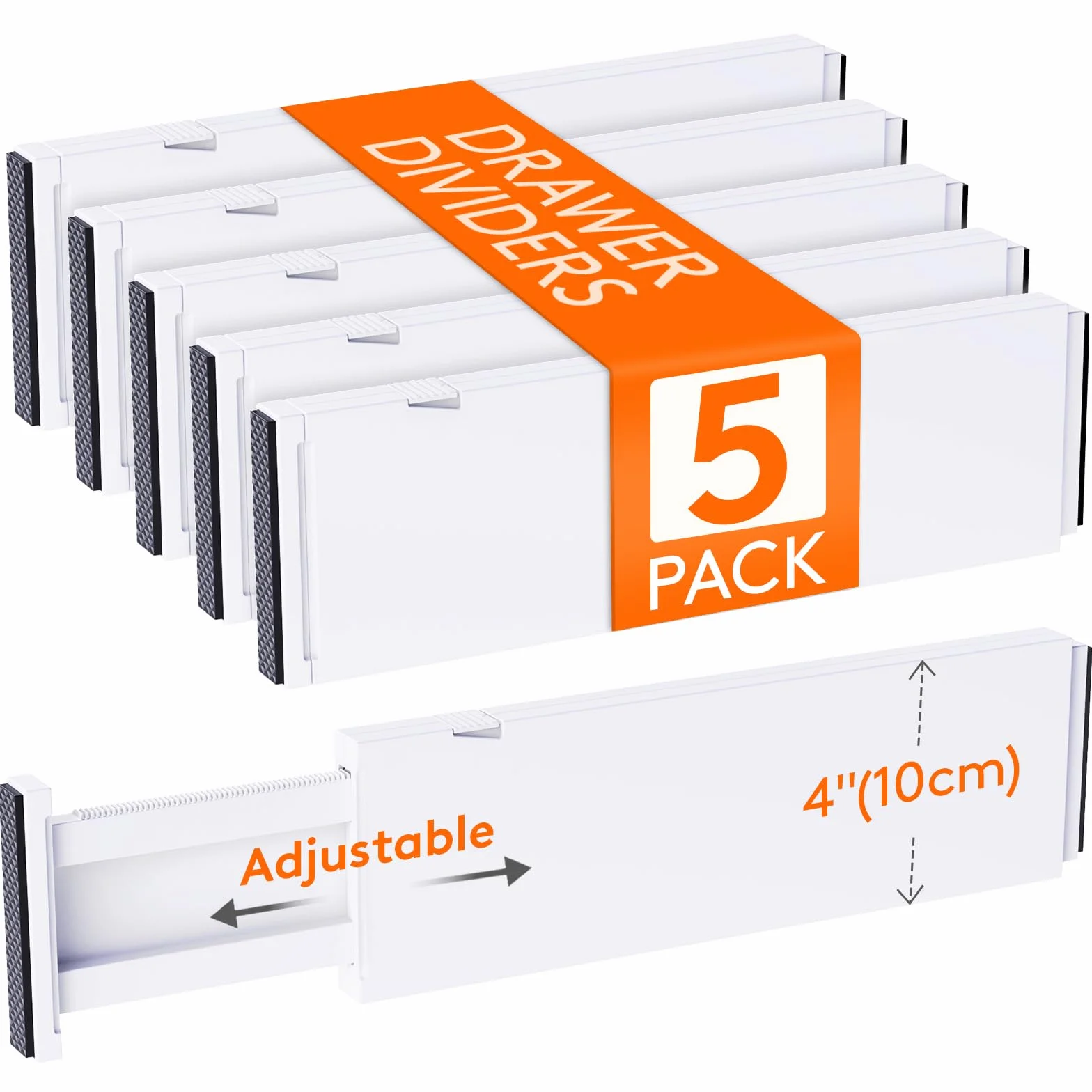 Lifewit 5-pak przegródek do szuflad o wysokości 10 cm, regulowane organizery na ubrania, rozszerzalne separatory komody w sypialni/łazience/kuchni/biurze