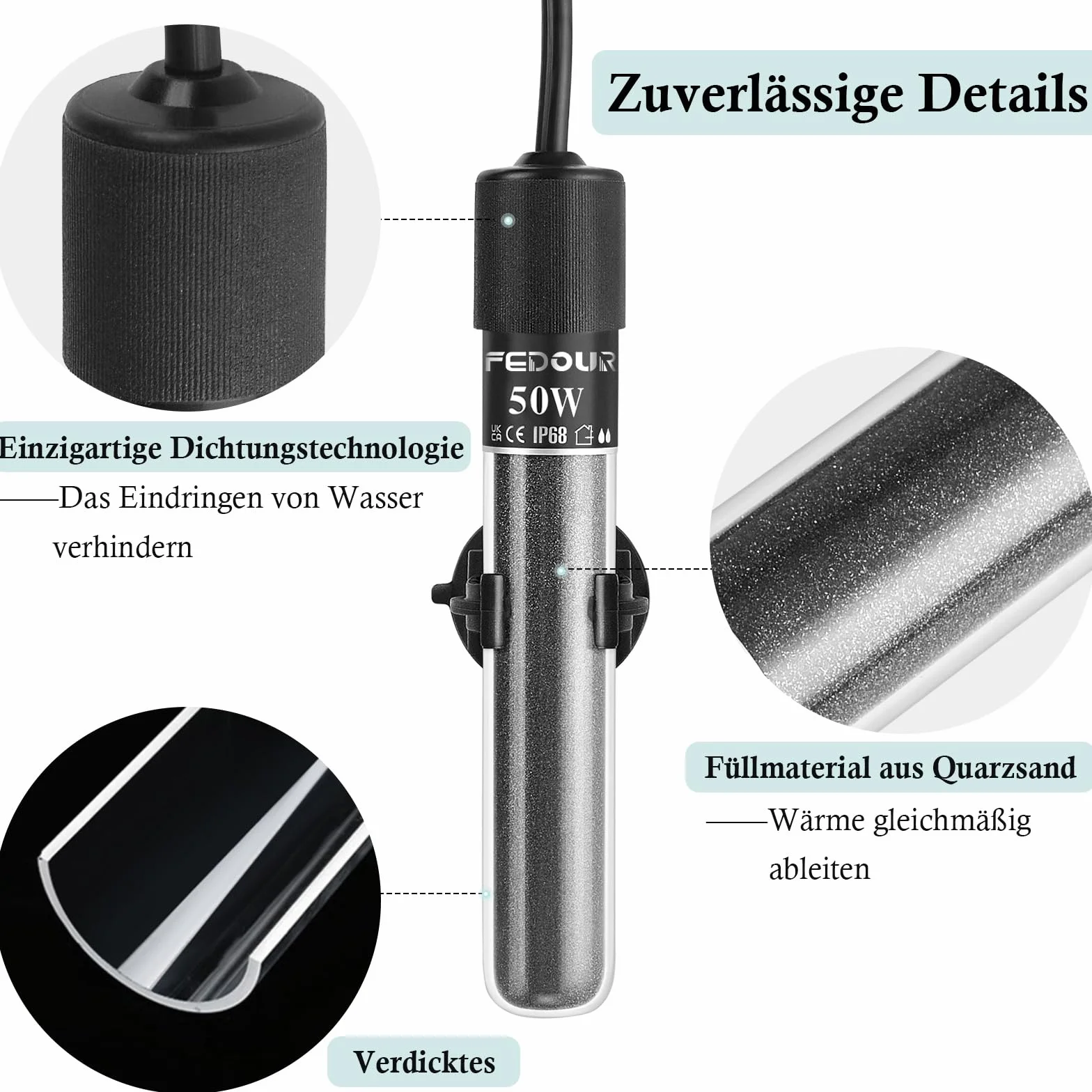 FEDOUR Mini grzałka do akwarium 50 W cyfrowy grzejnik 15-50 l kontroler temperatury