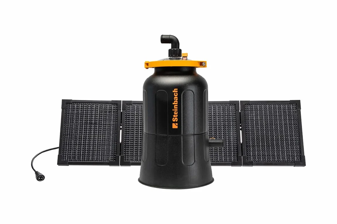 Steinbach Filtr solarny FXS38 – 040603 – wydajność pompy 4500 l/h – do basenów o pojemności do 19 000 l – z dołączonym składanym panelem PV o mocy 80 W – w zestawie z kulkami filtracyjnymi 256 g