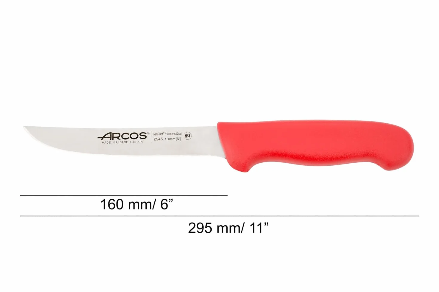 Arcos 294522 seria 2900-boning nóż nóż nitrm 160 mm (6,30 cala) - uchwyt polipropylenowy czerwony kolor, stal nierdzewna 18/8