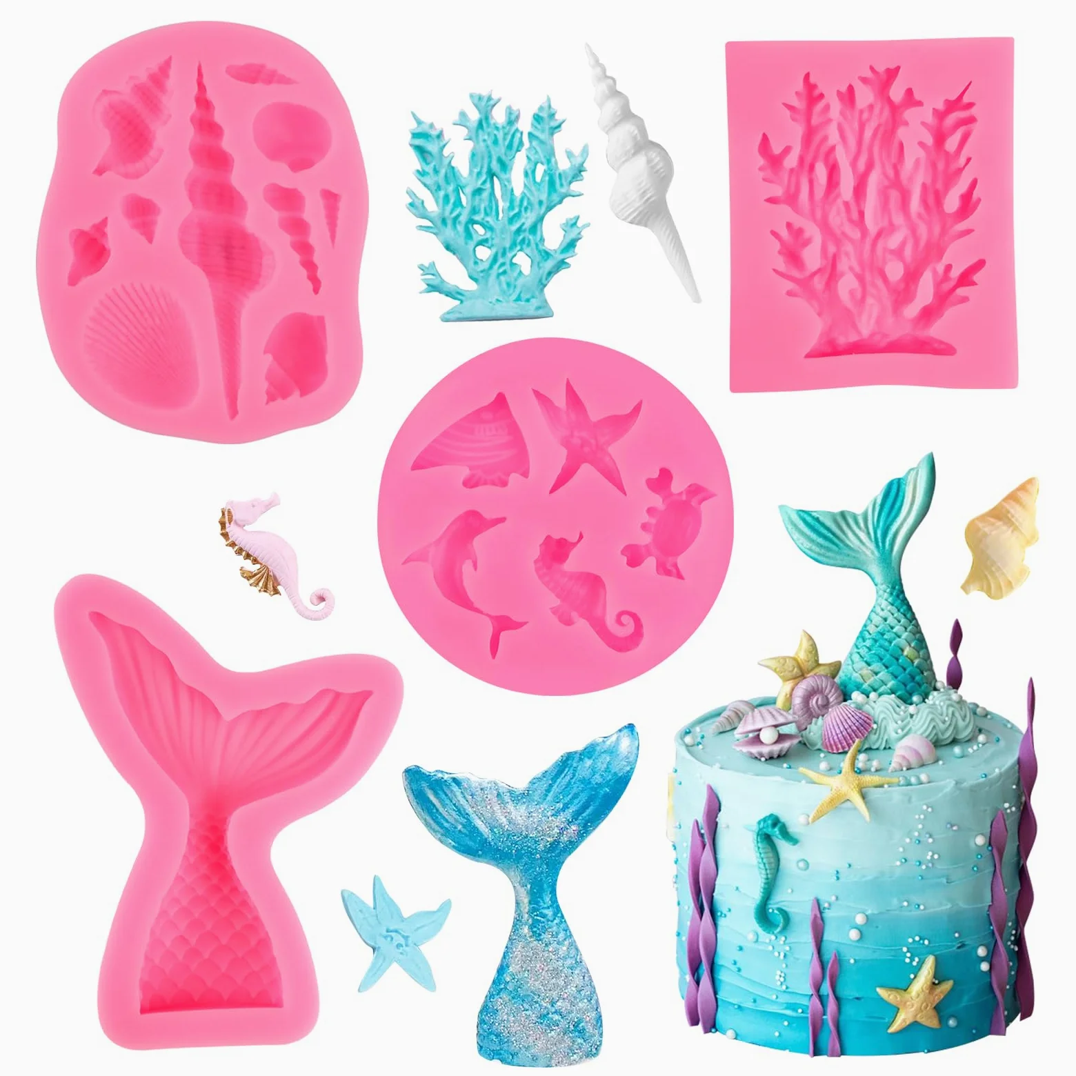 4 Silikonowej Formy Syrenkowej, 3d Forma Do Fondantu Z Morskimi ZwierzęTami | Formy Silikonowe Syrenek, Diy Forma Do Fondantu ZwierzęTa Oceaniczne, DużE Formy Silikonowe Do Ciast Na Ciasto
