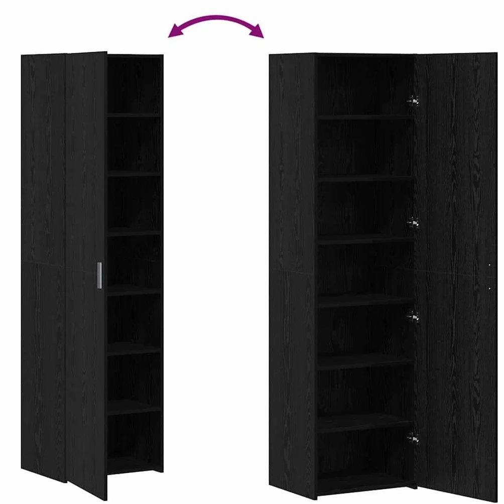 vidaXL Highboard 2 pcs Czarny Dąb 50 x 42,5 x 185 cm, Nowoczesny prostokątny wysoki kredens, pojemna szafka, stylowy mebel do organizacji w salonie