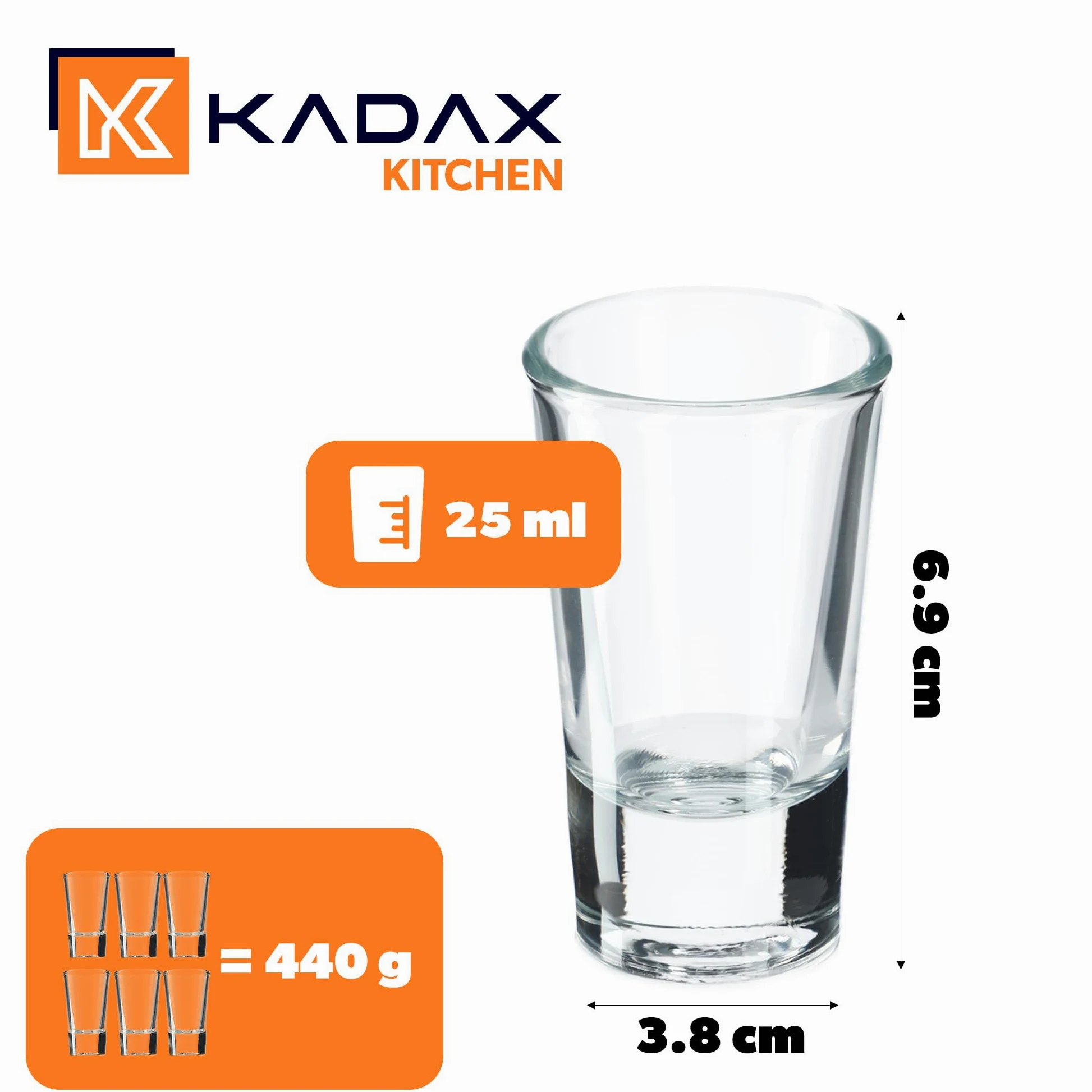 KADAX Zestaw 12 kieliszków do wódki, likierów i tequili, klasyczne, bezołowiowe, przezroczyste szkło, nadaje się do mycia w zmywarce, do wódki, likierów i tequili