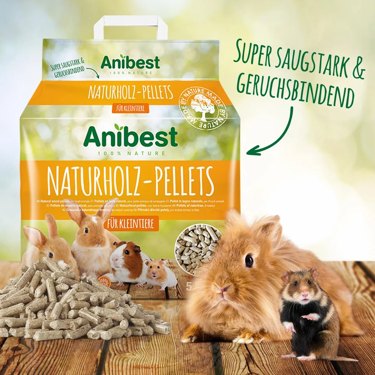 Anibest Granulki dla małych zwierząt 100% naturalne podściółki dla królików chomików świnek morskich pellet drzewny 11 kg