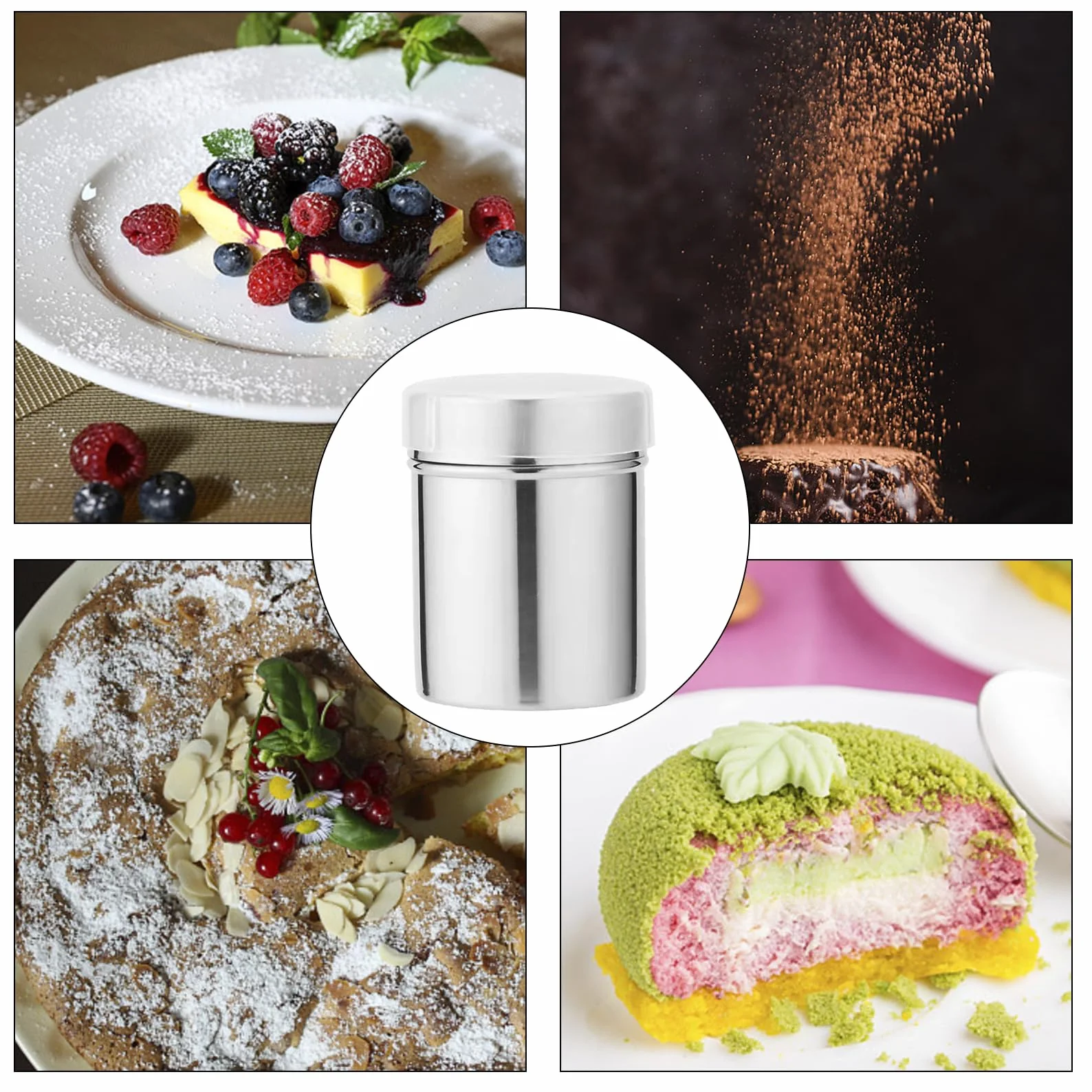 Solniczka ze stali nierdzewnej, do cappuccino, do zraszania grilla, shakera, cukru pudru, kakao, matchy, butelki, cylinder