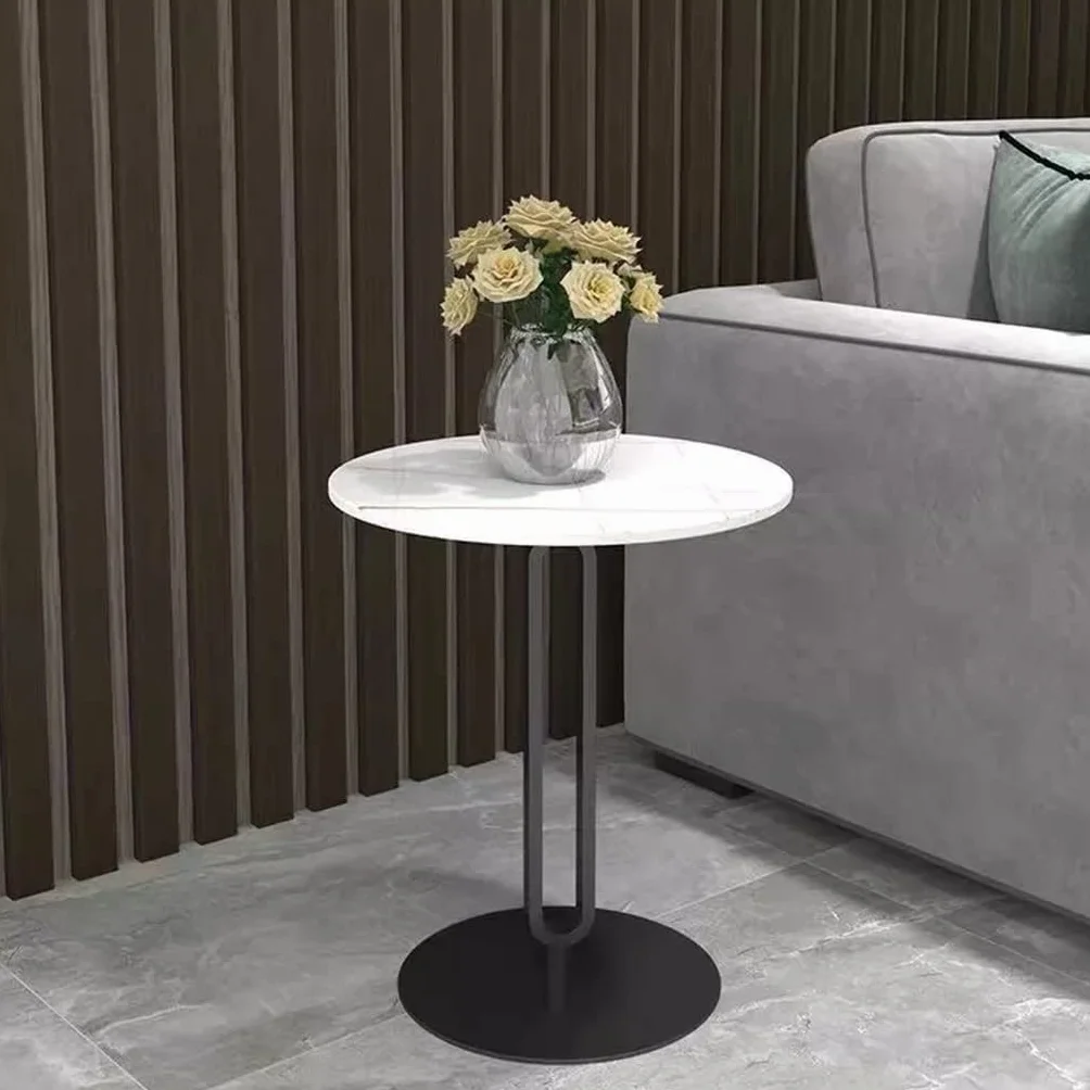 Stolik do Salonu Żelazna Płyta Stolik Narożny Salon Mały Kawowy Marmur Okrągły Stół Sofa Balkon Kawowy(F,50 * 55cm)