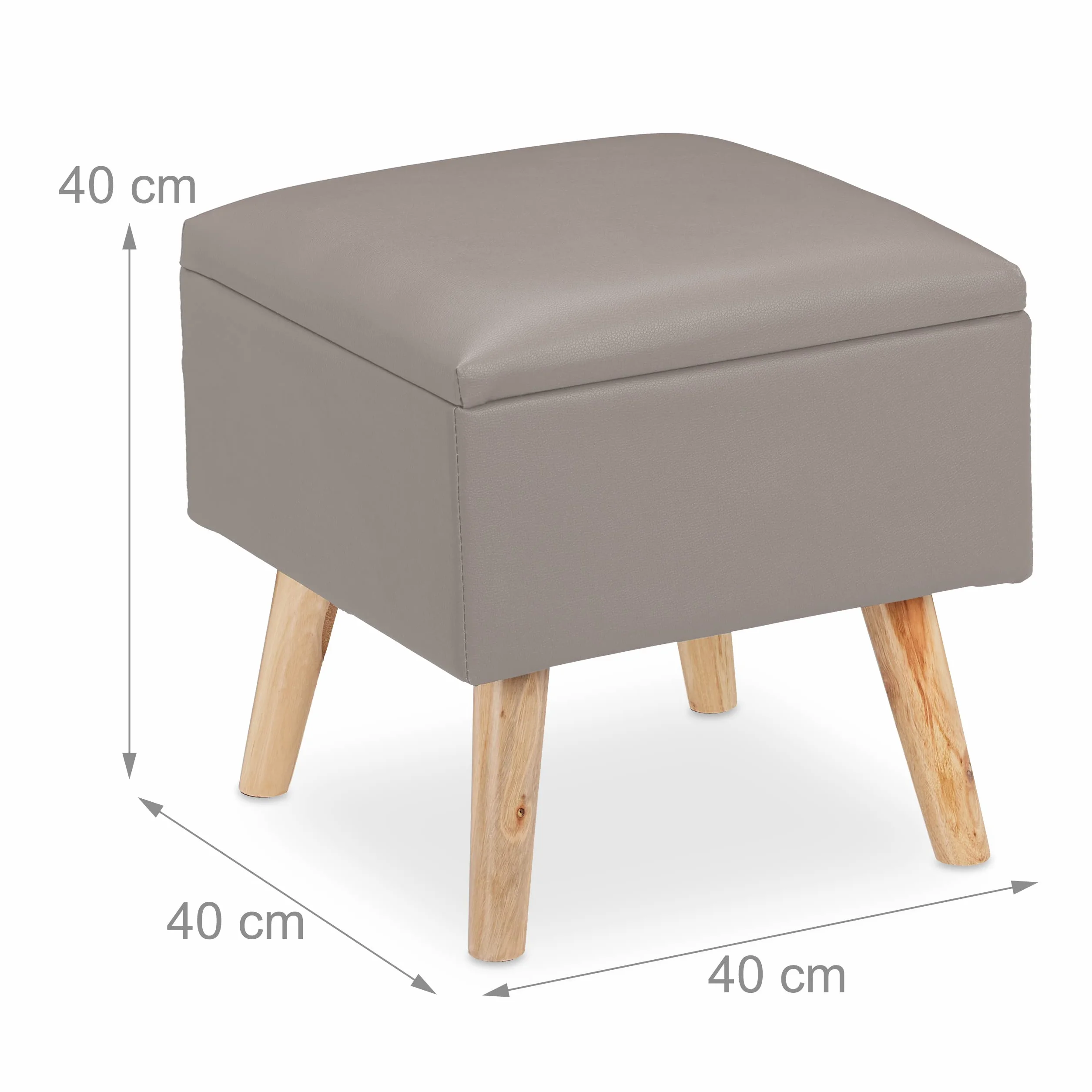 Relaxdays Taboret do siedzenia z miejscem do przechowywania, ze sztucznej skóry, wys. x gł.: 40 x 40 x 40 cm, z pokrywką, kostka do siedzenia, szara
