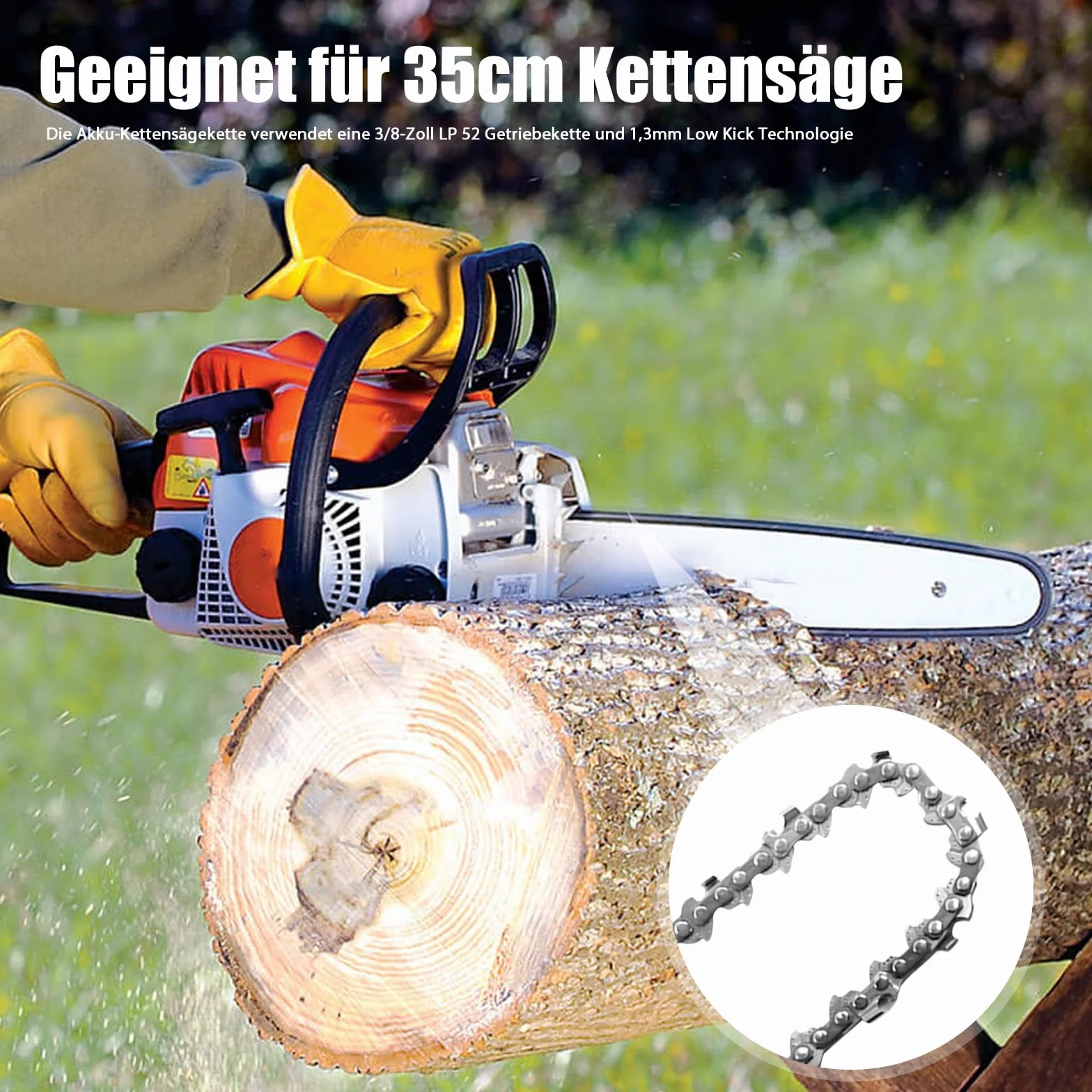 3 x 35 cm łańcuch do piły łańcuchowej 3/8" LP 52 TG 1,3 mm z akumulatorem o niskim odrzucie, łańcuch do piły 14", łańcuch zapasowy kompatybilny z Husqvarna Dolmar Einhell Makita Hitachi Oregon