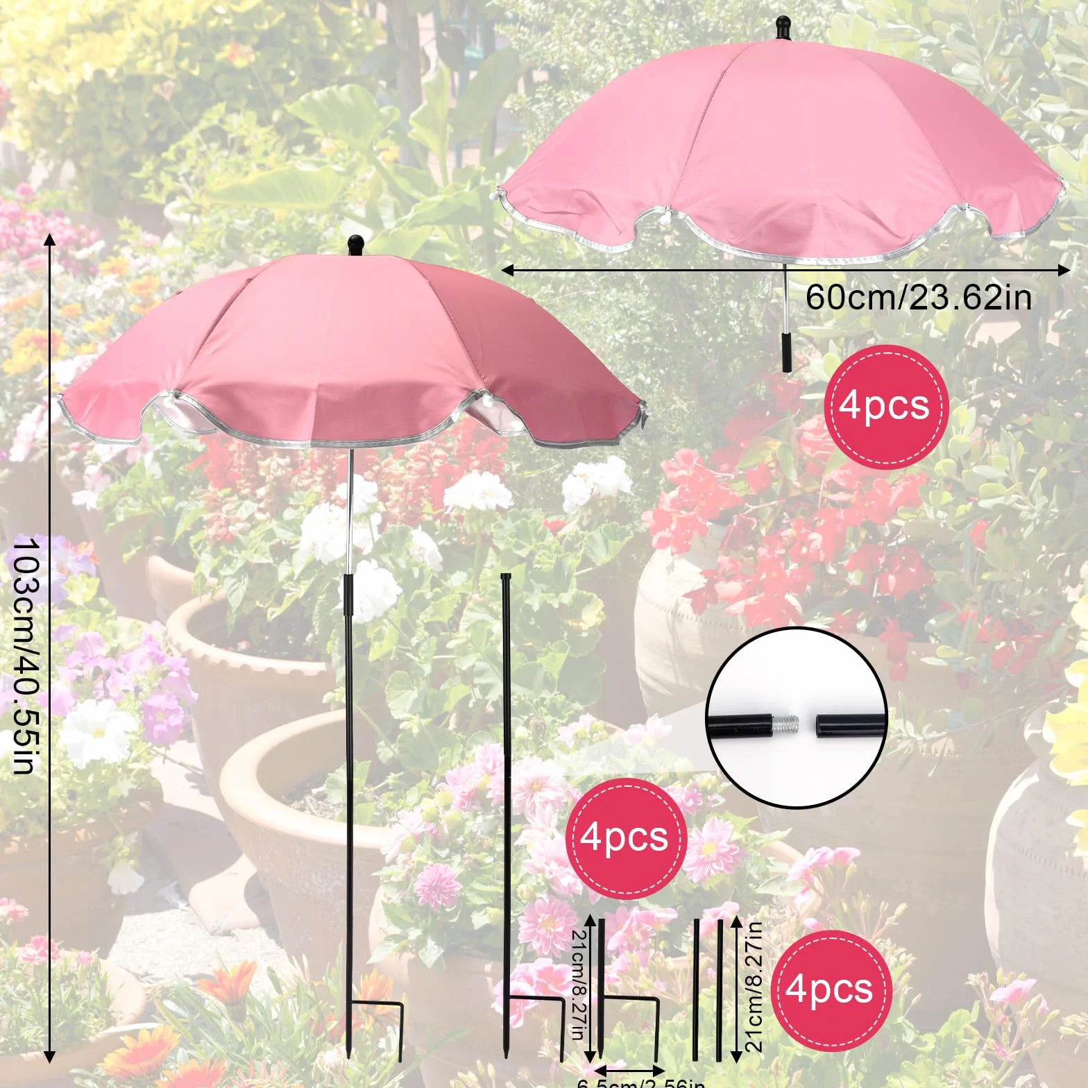 4szt Parasole do Roślin Ogrodowych, Średnica 60cm Parasol Roślin Ogrodowych Zapewniający Osłonę Cienia do Kwiatów Tarasowych Warzyw Sukulentów (4 Kolory)