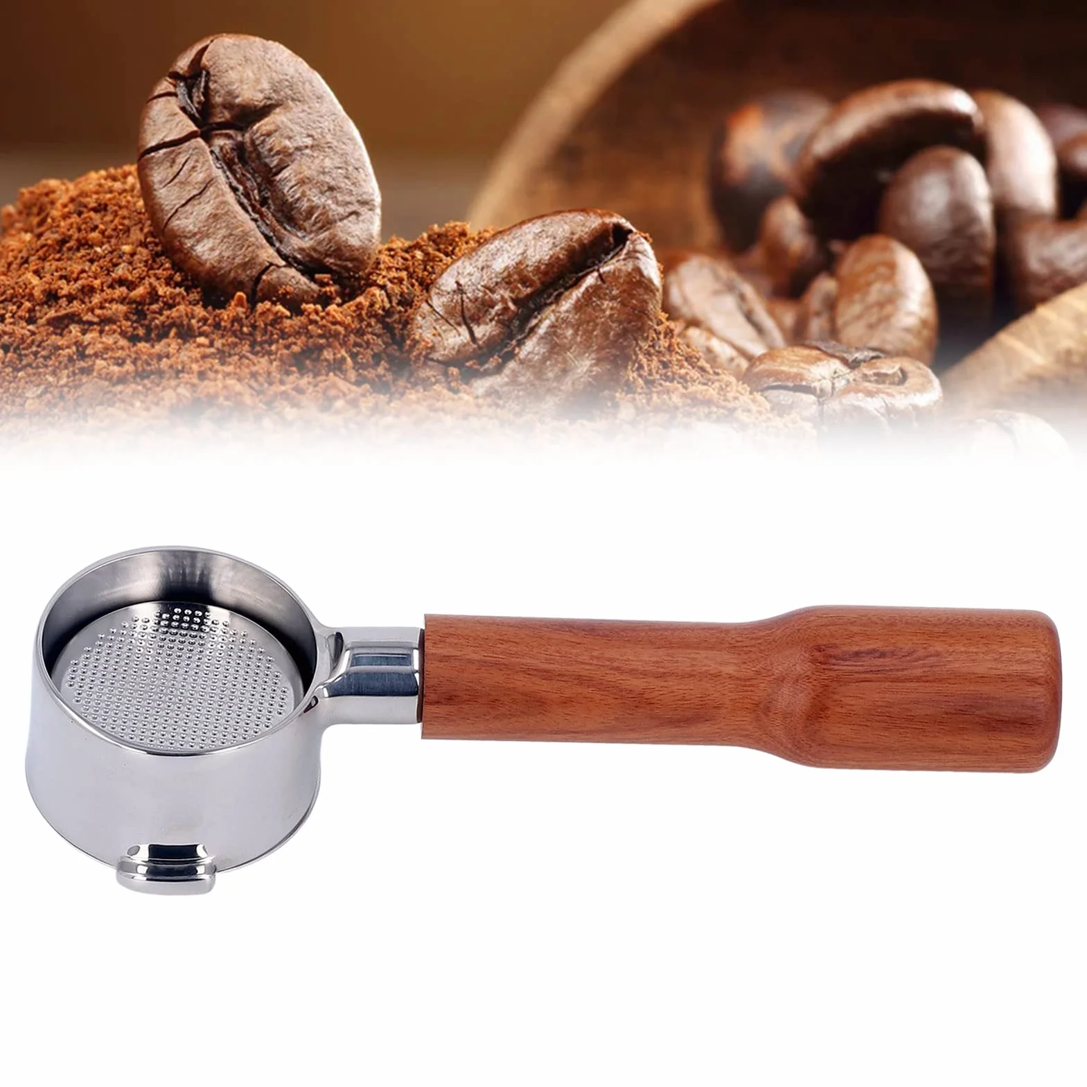 Uchwyt filtra 51 mm, 2 uszy, bez dna, bez dna, uchwyt filtra do kawy z uchwytem, ze stali nierdzewnej, bez dna, do ekspresów do kawy Delonghi EC0310 i ekspresów do kawy (C1