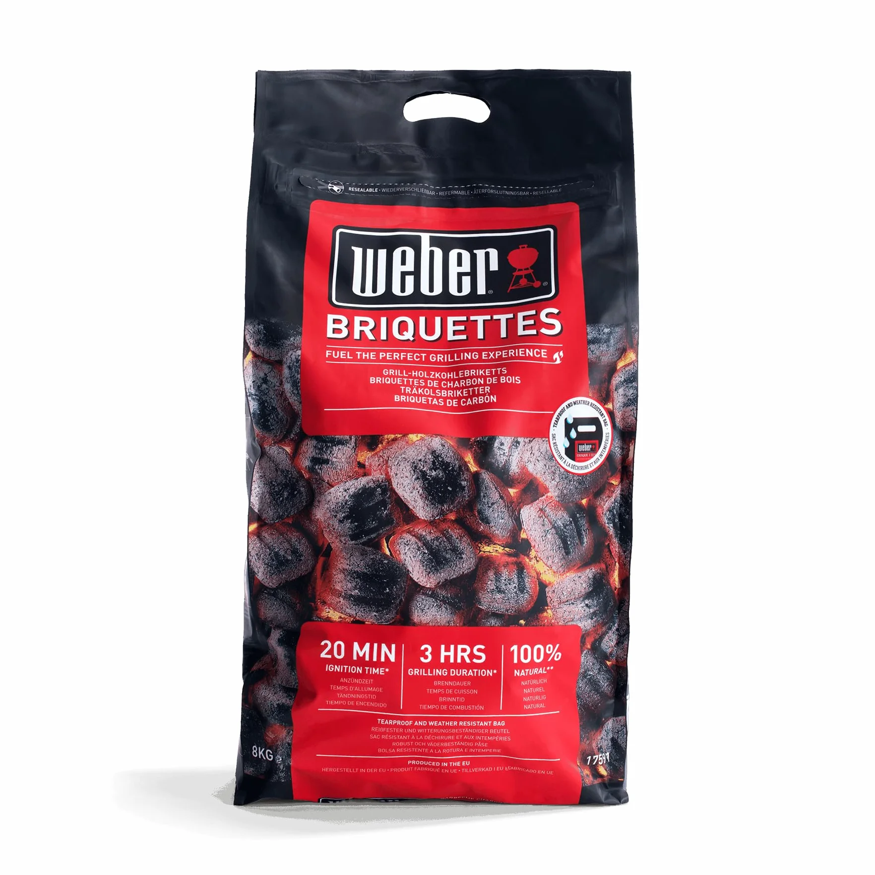 Weber Brykiet do Grilla (Worek 8kg), do Długiego i Stabilnego Żaru, Idealny do Długiego Grillowania Mięsa, 100% Naturalne Drewno, Produkt UE, Zrównoważony Odbiór, Certyfikat FSC (17591)