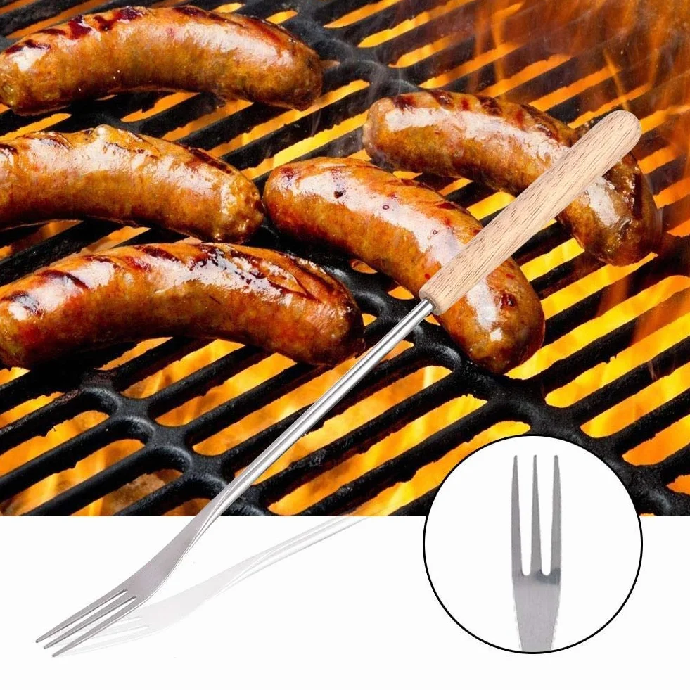 10,5 "drewniany uchwyt widelec do grilla pałeczka do pieczenia szpikulec na kemping piknik grillowanie narzędzia do grillowania