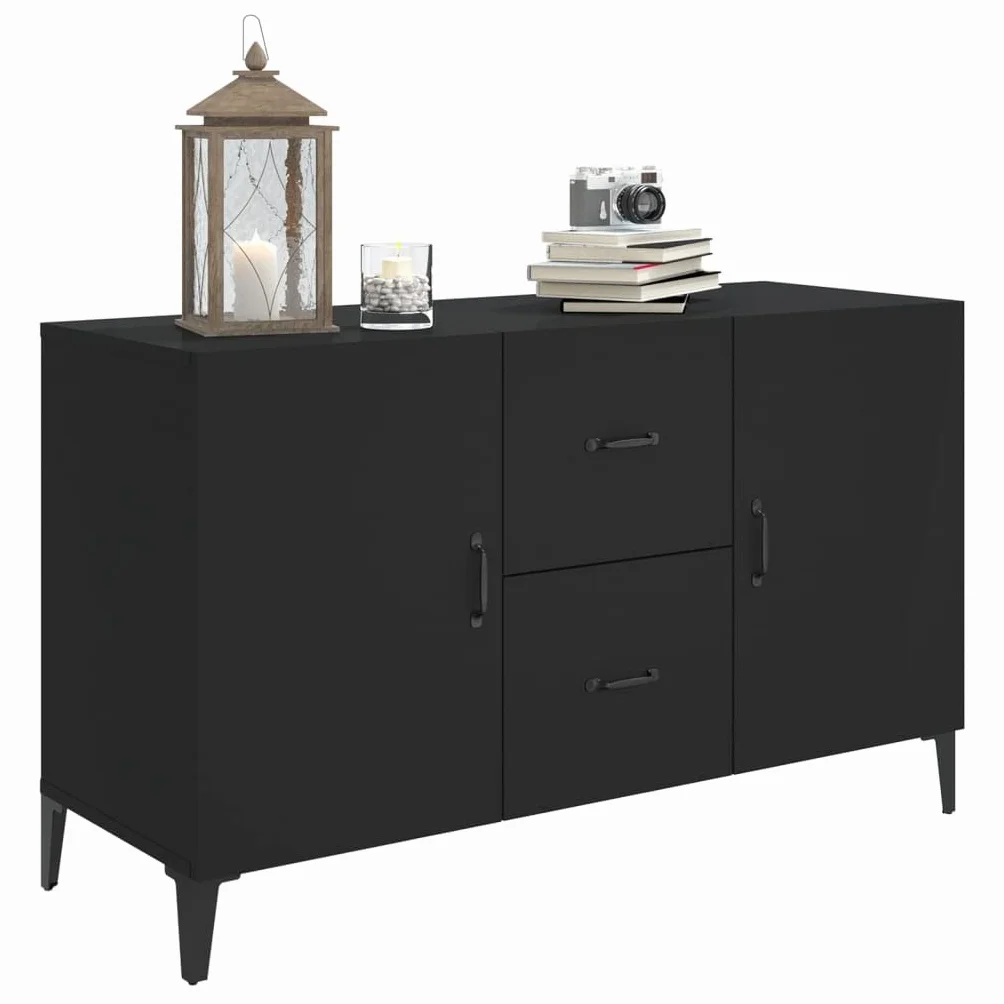 Czarny kredens 100x36x60 cm drewno inżynieryjne, szafka boczna z 2 drzwiami i 2 szufladami, szafka do przechowywania do salonu, stylowy design i łatwe do czyszczenia