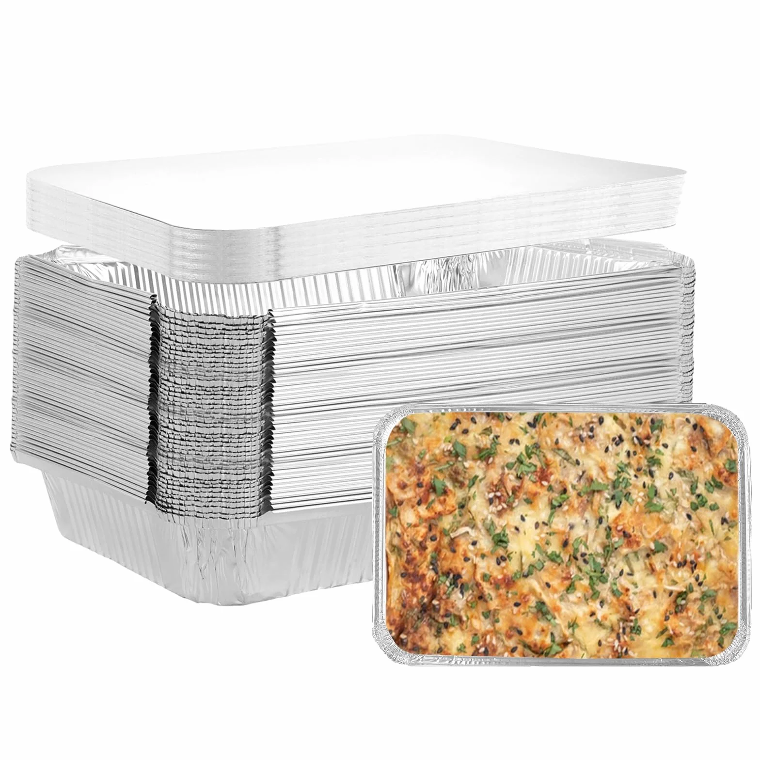 40 sztuk aluminiowych misek z pokrywką 2200 ml, aluminiowe miski do grillowania z pokrywką, duże miski aluminiowe, jednorazowe miski aluminiowe, do pieczenia, pieczenia, gotowania, 30,5 x 21,5