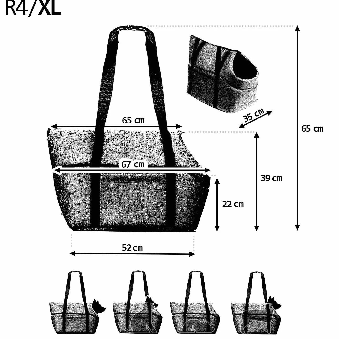 Torba transportowa dla psów XL 52×35×39 cm składana pralna Czarna Minky