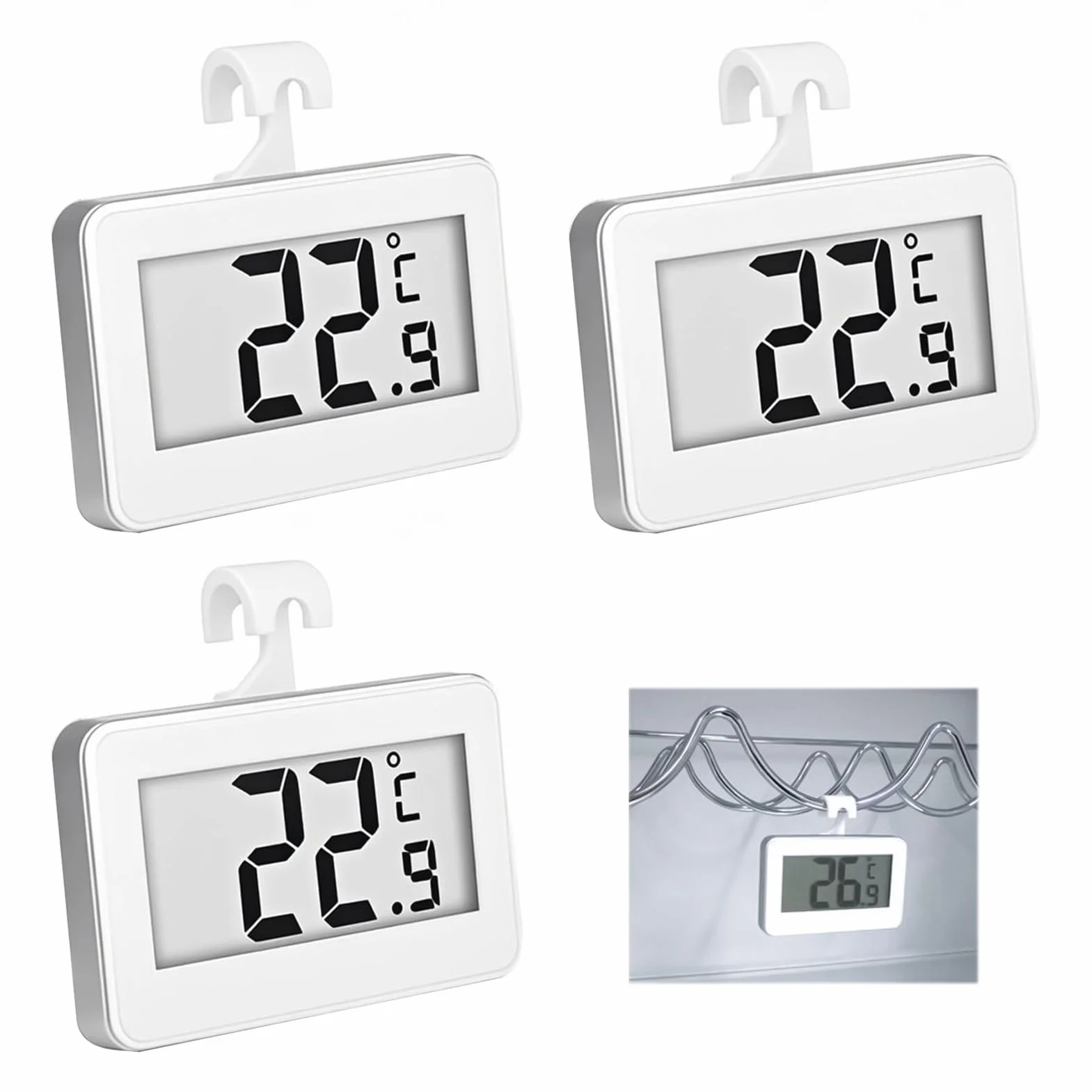 3 szt. Cyfrowy termometr do lodówki i zamrażarki, mini termometr na lodówkę LCD Freeze z wyświetlaczem i haczykiem do użytku domowego, kuchni, restauracji, barów samochodowych, łatwy odczyt -20°C do