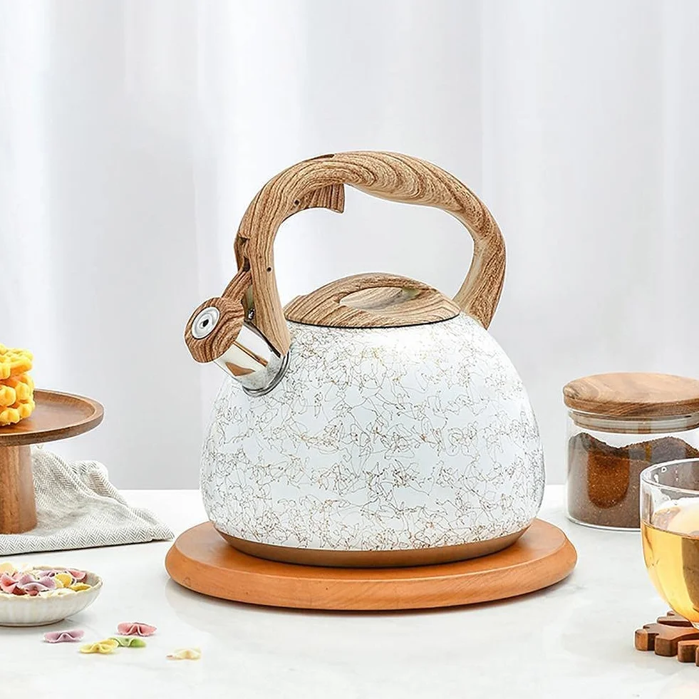 Czajnik Indukcja 2.8L gwizdający czajnik do herbaty ze stali nierdzewnej drewniany uchwyt kuchenka gazowa kuchenka indukcyjna czajniczek kuchenny czajnik wodny Czajnik Na Kuchenkę