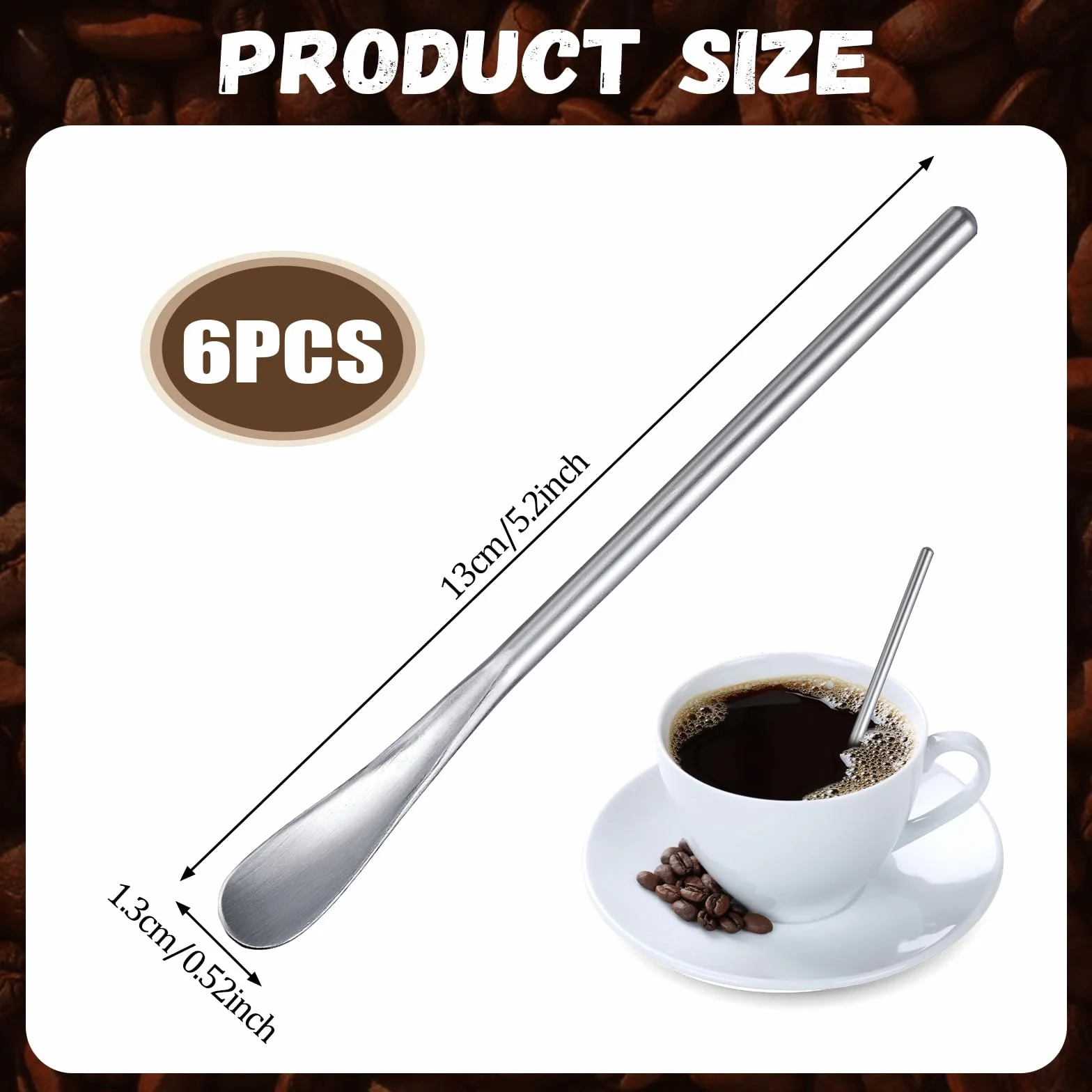 6 sztuk małych łyżeczek do espresso ze stali nierdzewnej, łyżeczki do espresso, kawa, mini srebrne, 13 cm, z długim uchwytem, do kuchni, baru i na imprezę
