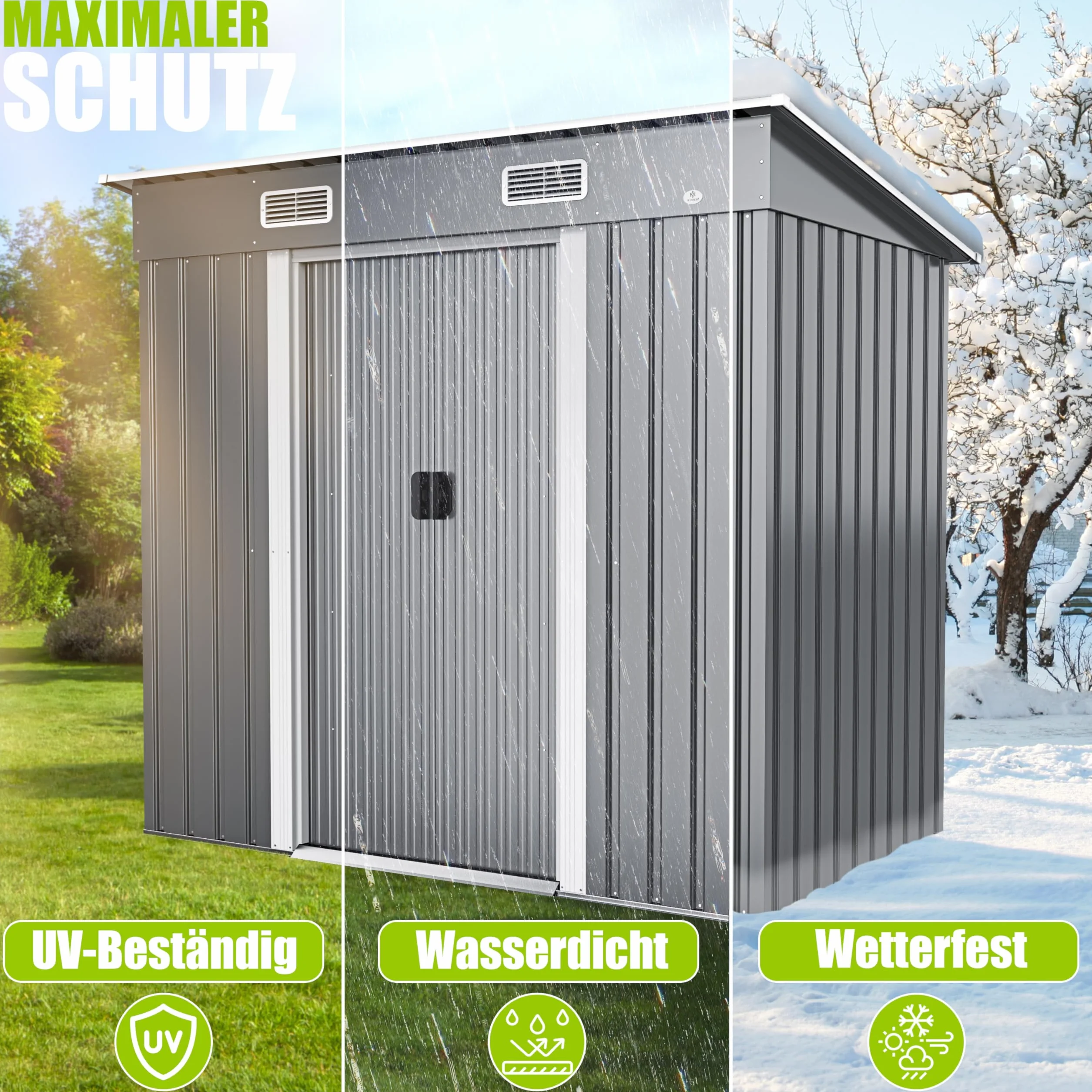 KESSER® - Domek na narzędzia L metalowy 4 m³ z fundamentem | 210 x 132 x 186 cm | 2 x drzwi przesuwne i fundament | szopa na narzędzia | szopa ogrodowa | szopa ogrodowa | dach jednospadowy szopa