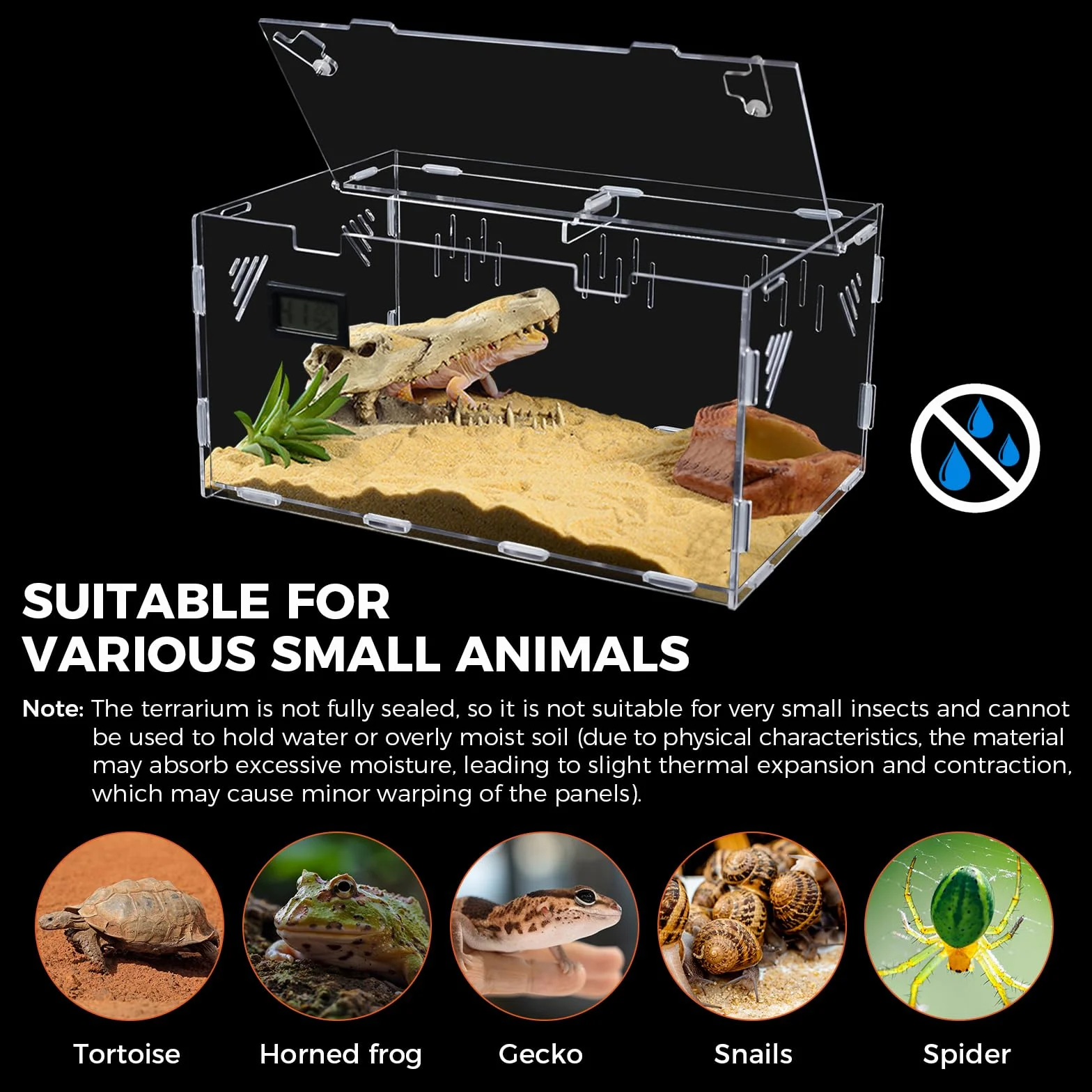 Akrylowe terrarium 39x25x19 cm z higrometrem dla gadów gekon kameleon