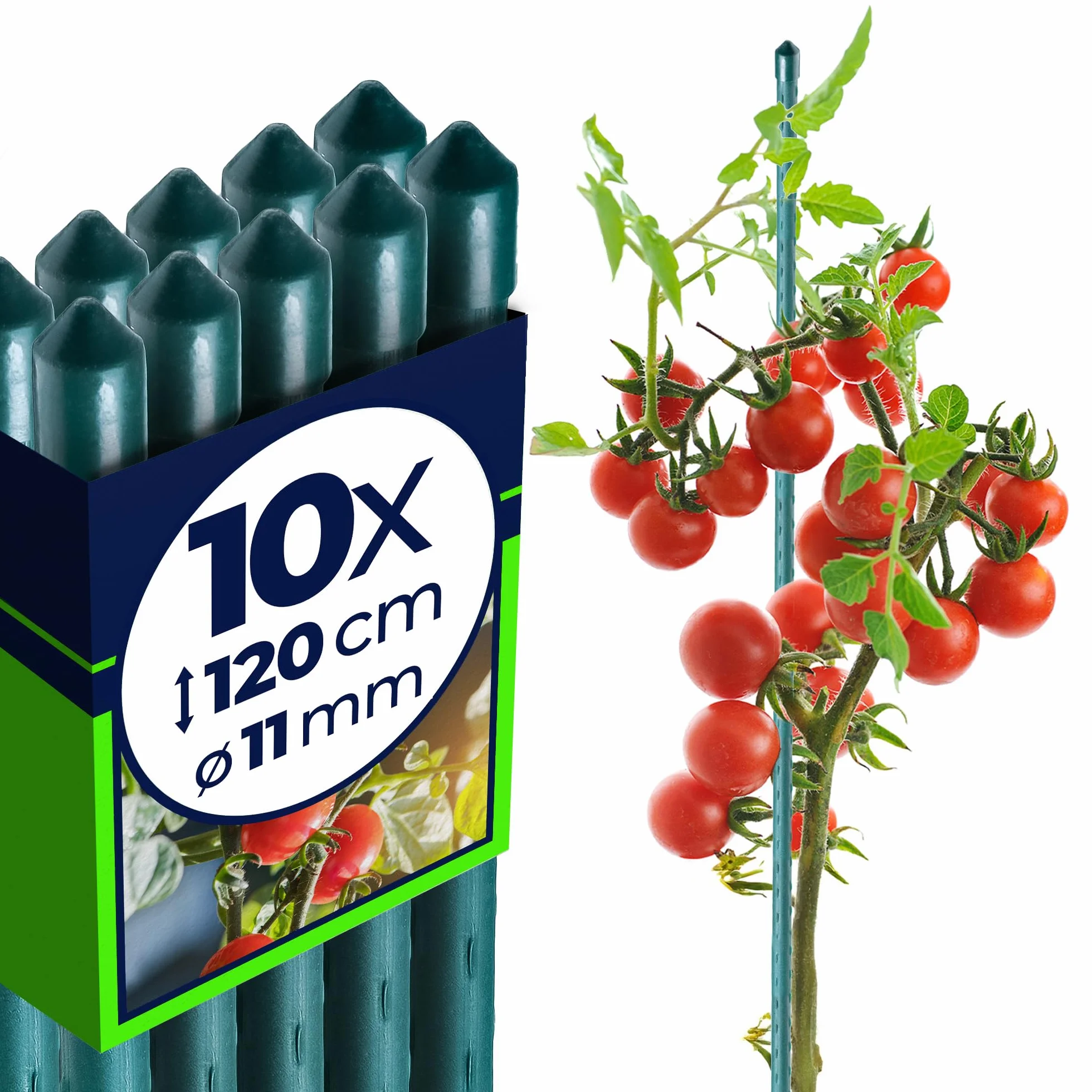 KADAX Zestaw 10 szt. tyczek ogrodowych, stalowe podpory do roślin i pomidorów 120 cm, powlekane, odporne na warunki atmosferyczne, stabilne, wytrzymałe i antykorozyjne