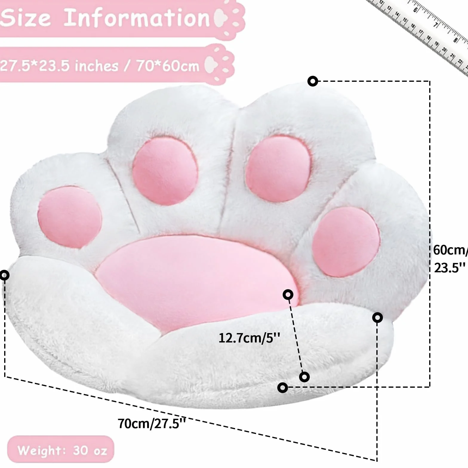 Poduszka z kocią łapą, urocze poduszki na krzesło, kawaii, kształt kociej łapy, 61 x 61 cm, poduszka na krzesło dla gracza, kawaii, akcesoria, dekoracja pokoju, sypialnia, dekoracyjna podkładka