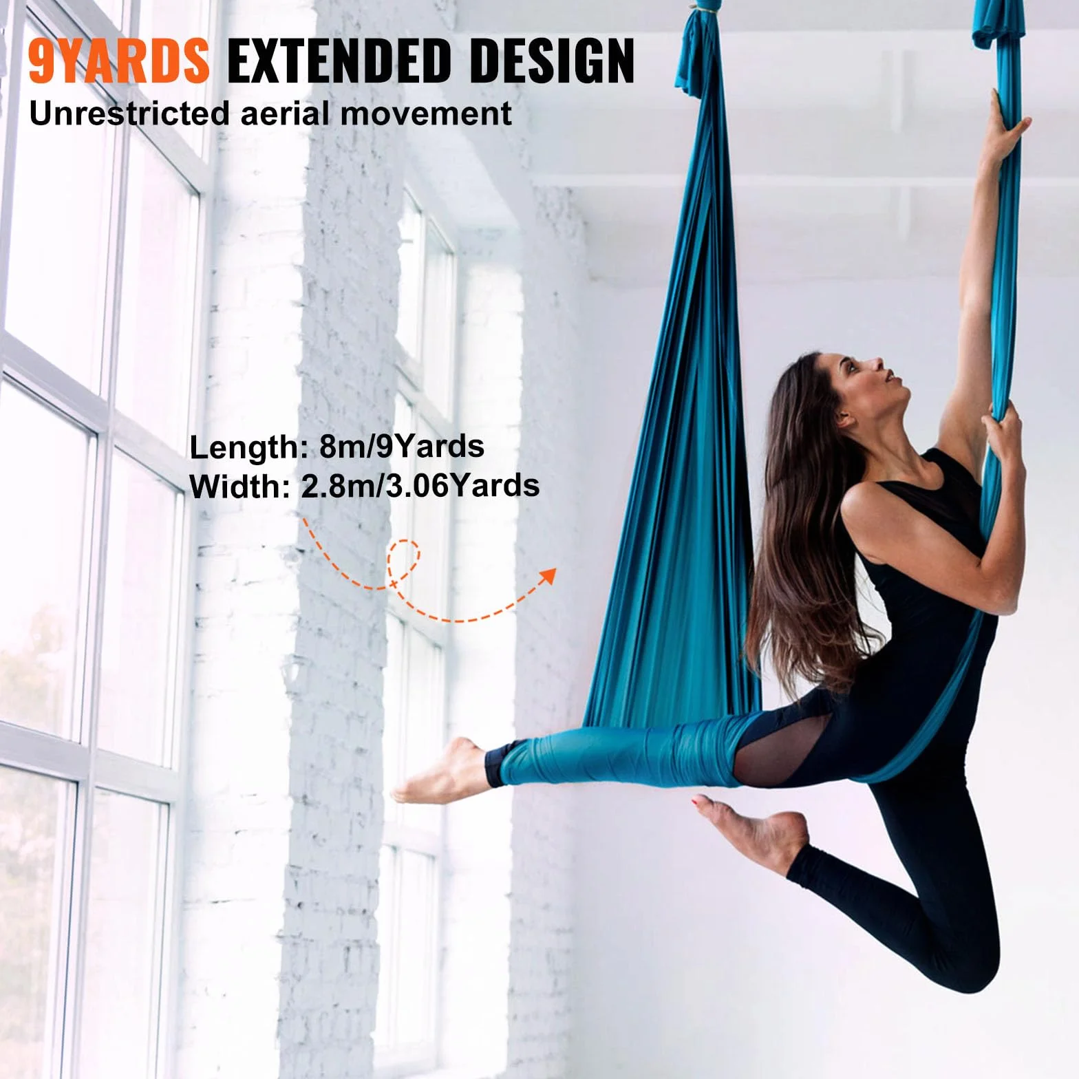 VEVOR Aerial Yoga Hamak Zestaw 8 x 2,8 m, Zielony Swing Air Muchy, Indoor Hammock 1000 kg Maks. Nośność, W Zestawie Skarpety do Jogi i Stalowy Karabińczyk