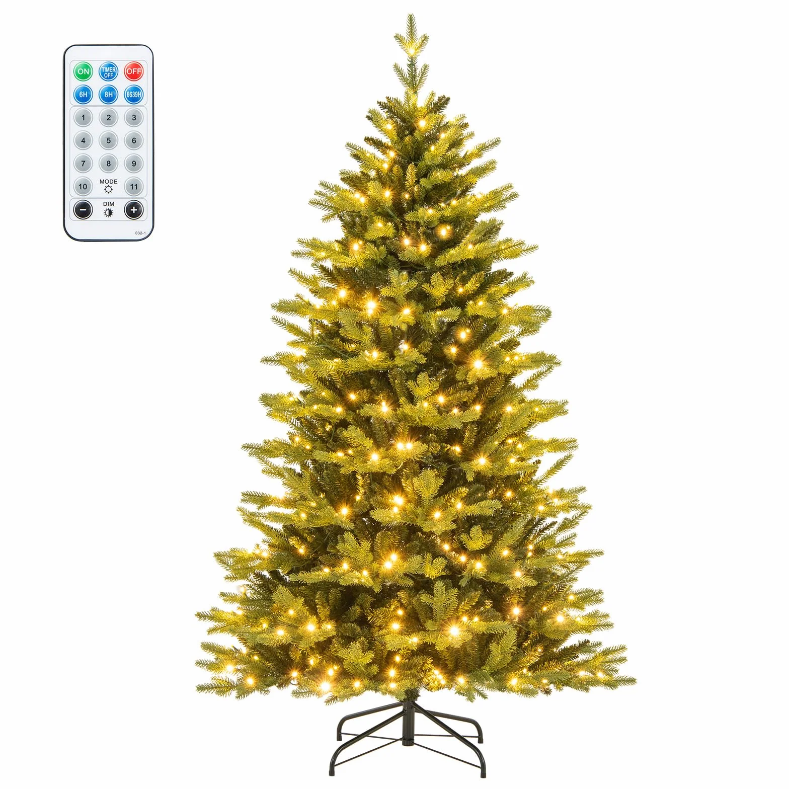 COSTWAY Sztuczna Choinka 150/180 cm z Oświetleniem LED, Podświetlana Bożonarodzeniowa z 11 Trybami Świecenia, Wielokolorowa i Ciepła Biel, Do Domu, Biura