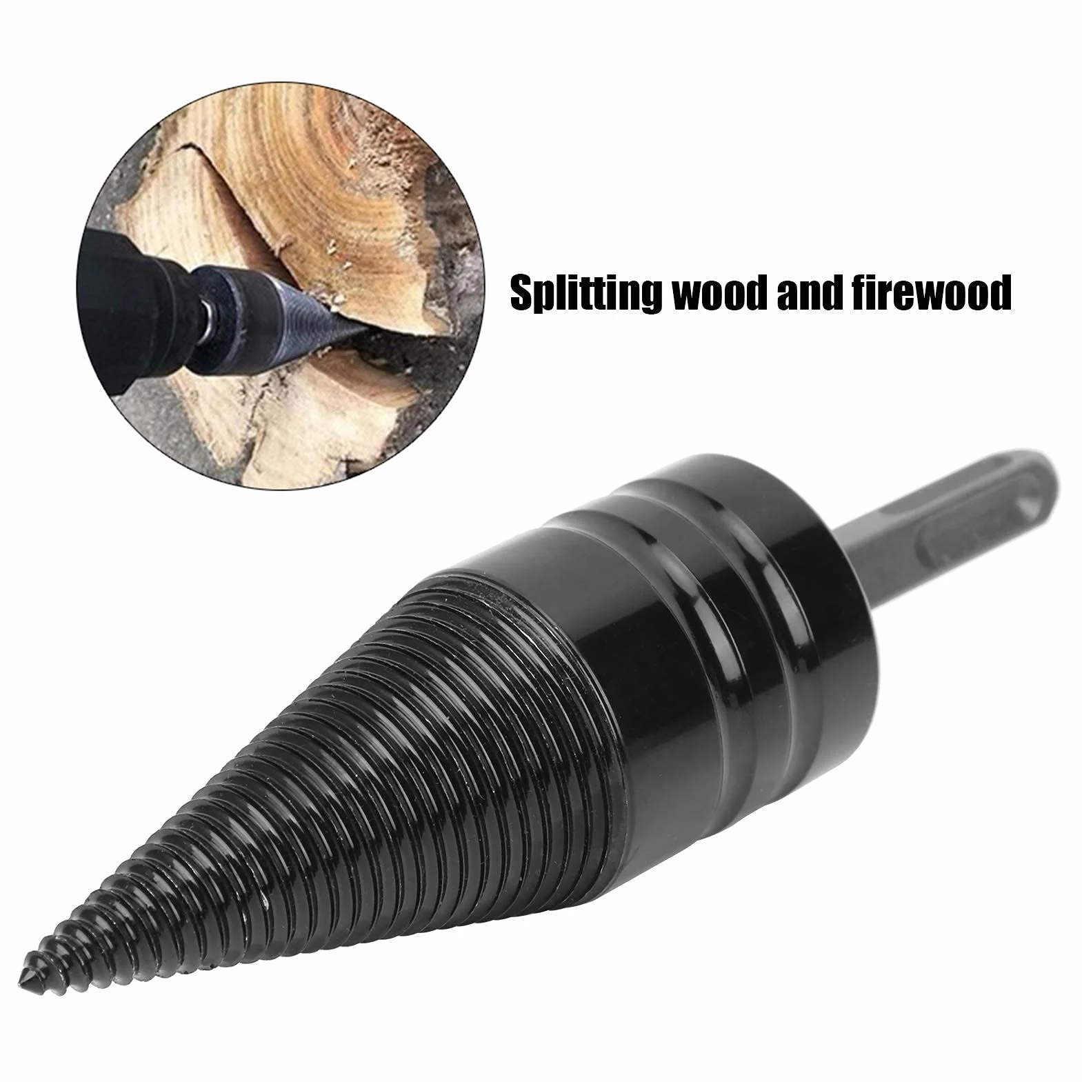 Wiertło do drewna opałowego Rozłupywarka do drewna, Wytrzymała łuparka do drewna ze stali węglowej, 42 mm, Hex Shank Wiertarka do drewna opałowego, do użytku domowego