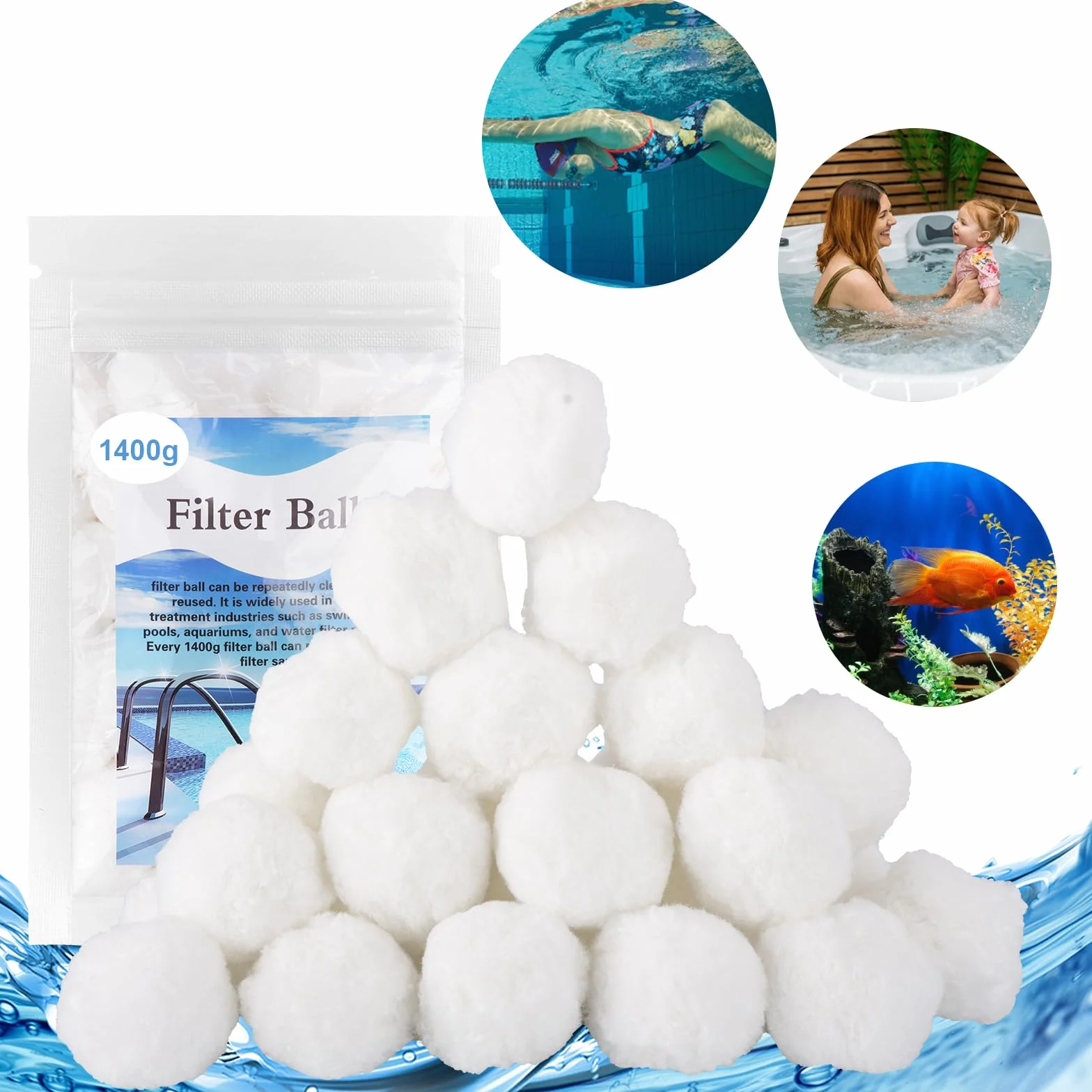COZCLAM Kulki filtrujące do instalacji filtrów piaskowych, 1400 g, kulki filtrujące, zamiennik 49 kg piasku filtracyjnego i piasku kwarcowego, akcesoria do pompy, filtr basenowy, odpowiednie do