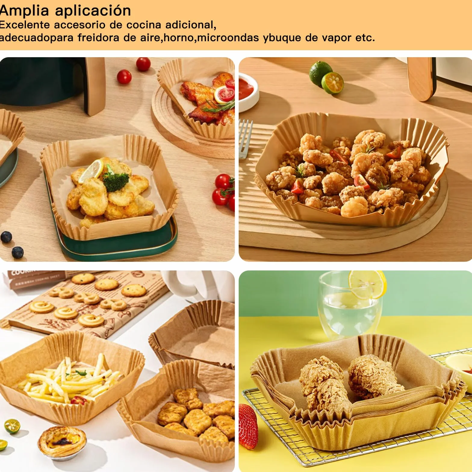 Kwadratowy papier do frytkownicy beztłuszczowej 16C100 100 gotowych sztuk 16x20 cm, jednorazowy papier do pieczenia bez BPA, akcesoria do air friera 2-8 litrów (16x20 cm – kwadratowy, 100 sztuk)