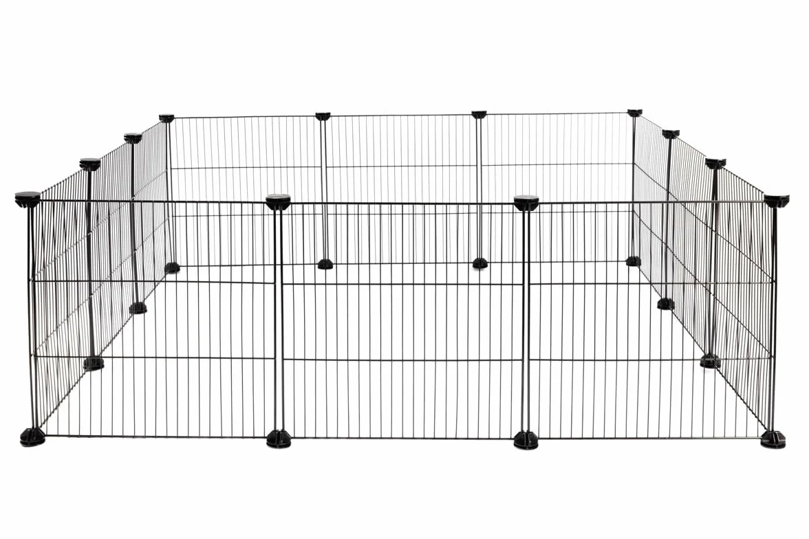 HAPPET Kojec modułowy dla zwierząt 12 paneli 35×35 cm – elastyczny wybieg dla królików, gryzoni, kociąt i szczeniąt, metalowe panele, szybki montaż, konfiguracja dowolnego kształtu