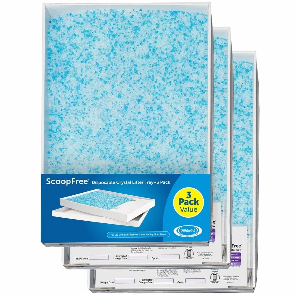 PetSafe ScoopFree wymienna kryształowa tacka na żwirek dla kotów, Samoczyszcząca automatyczna kuweta, wkłady uzupełniające - bezpyłowe, niezbrylające się, kontrola zapachów, zestaw 3 sztuk