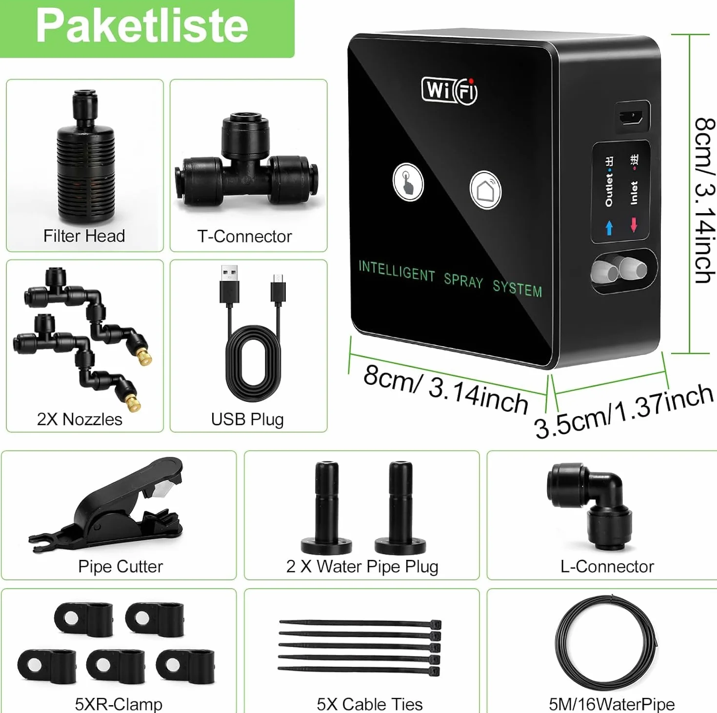 Nawilżacz powietrza terrarium, inteligentny system mgiełki gadów z dyszami natryskowymi o 360°, timer i pilot zdalnego sterowania na telefon komórkowy, automatyczna praca, przezroczysty, mosiądz