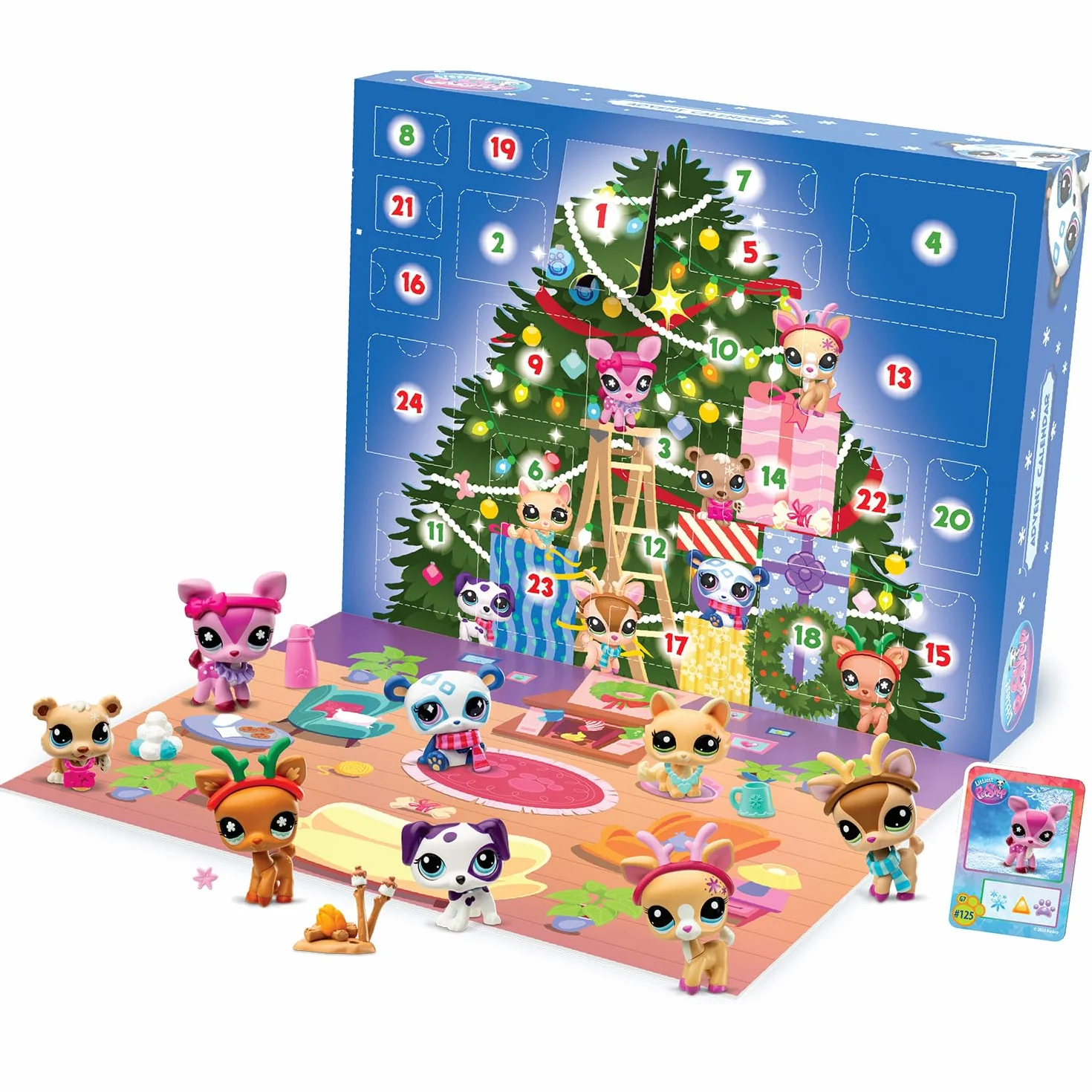 Littlest Pet Shop kalendarz adwentowy dla zwierząt domowych, 8 sklepów dla zwierząt domowych i 16 akcesoriów, kalendarz na 24 dni Bożego Narodzenia, minifigurki zwierząt, zabawka dla dzieci od 4 lat i