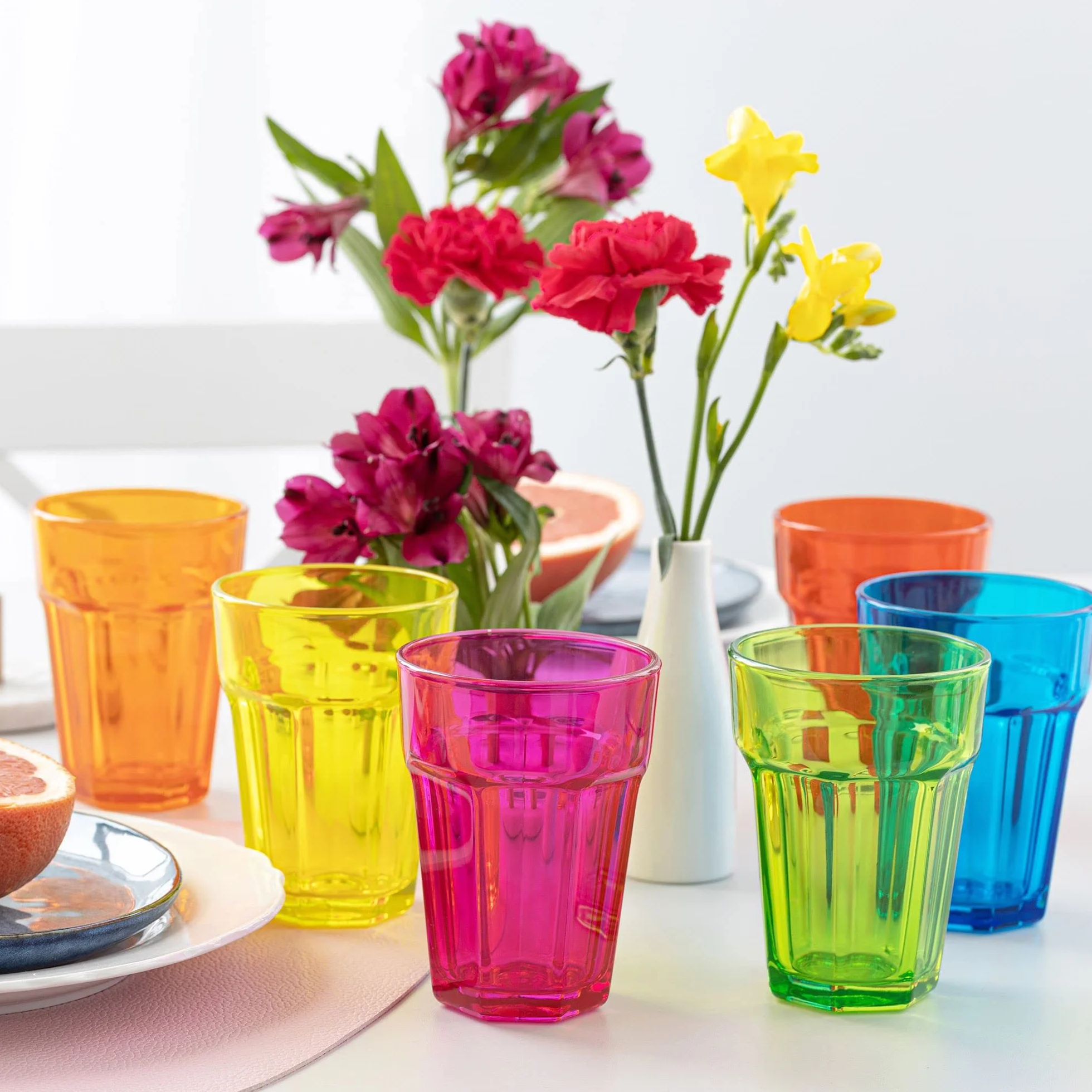 TREND FOR HOME Szklanki do Wody 425 ml Zestaw 6 Kolorowych Szklanek do Wody Napojów Soków Szklanka Wysoka Szklane Kubki do Longdrinków Szklanki Wysokie Styl Retro | Gigi Vivid Rainbow