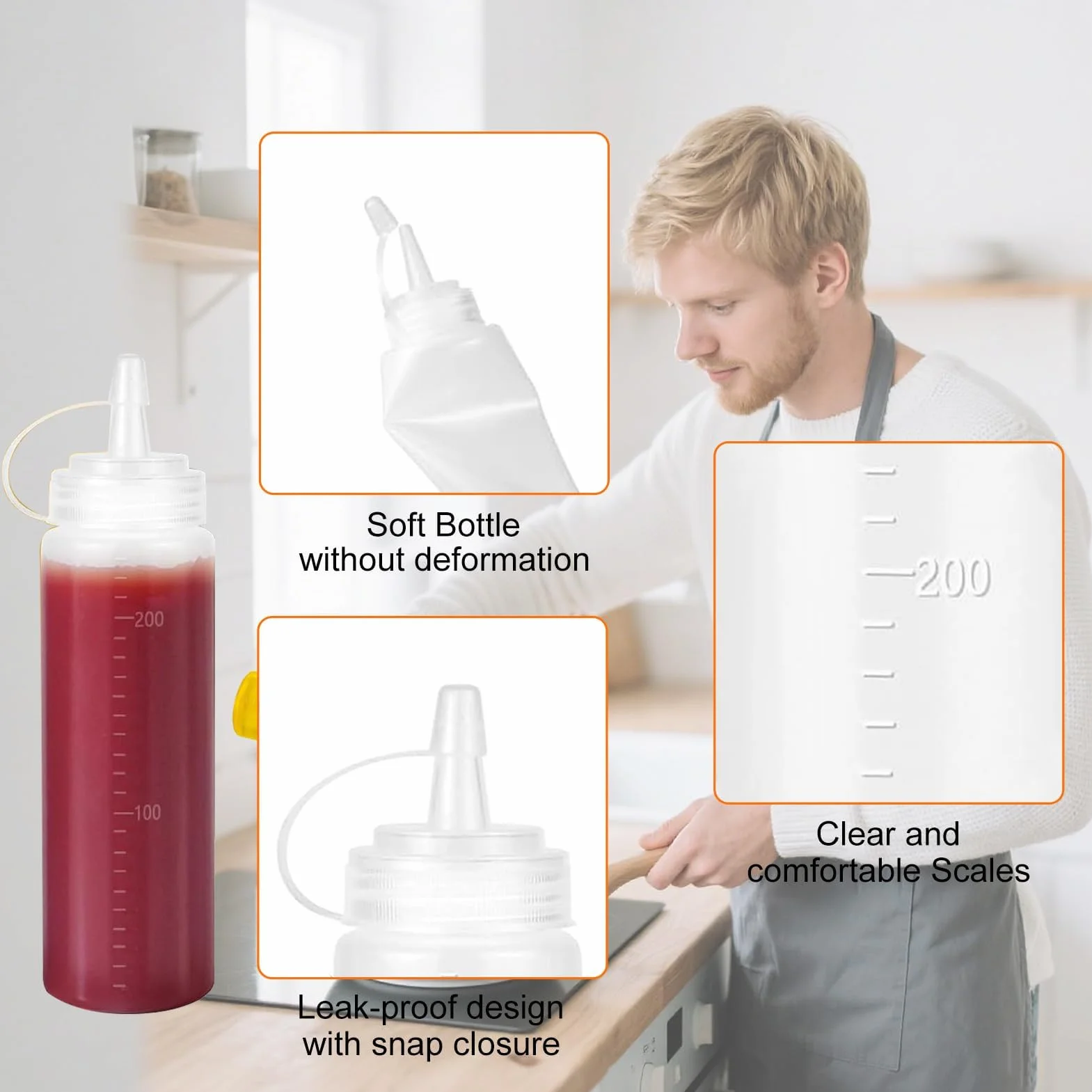 Butelki do wyciskania, 2 szt. 240 ml plastikowe butelki na sosy wyciskane z dyszami do wyciskania butelki na przyprawy dozowanie butelki keczupu do sosów BBQ syrop sos sałatkowy olej płyny