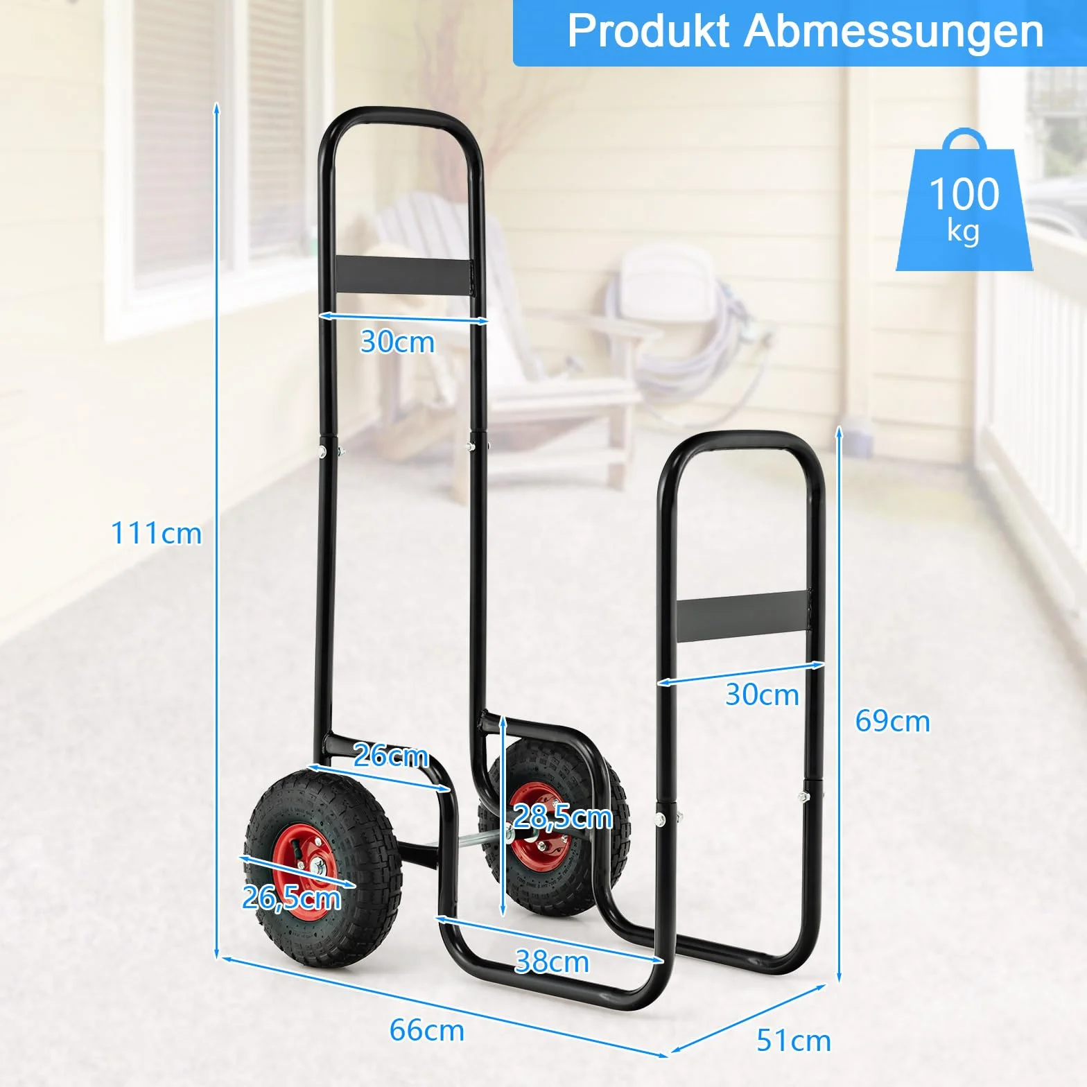 COSTWAY Wózek na Drewno Kominkowe z Kółkami, Metalowy Regał do Przechowywania i Transportu Drewna, Nośność do 100 kg, 66x51x111 cm