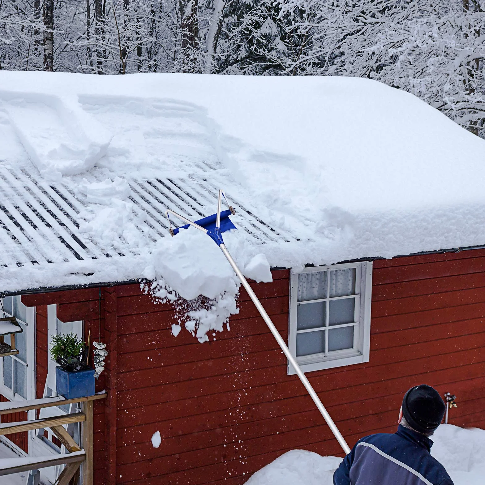 GOPLUS Grabie dachowe, 661 cm, z wysuwanymi rurami aluminiowymi, zjeżdżalnia z tkaniny Oxford i antypoślizgowym uchwytem, grabie dachowe, do usuwania śniegu i mokrych liści, PQ4169DE